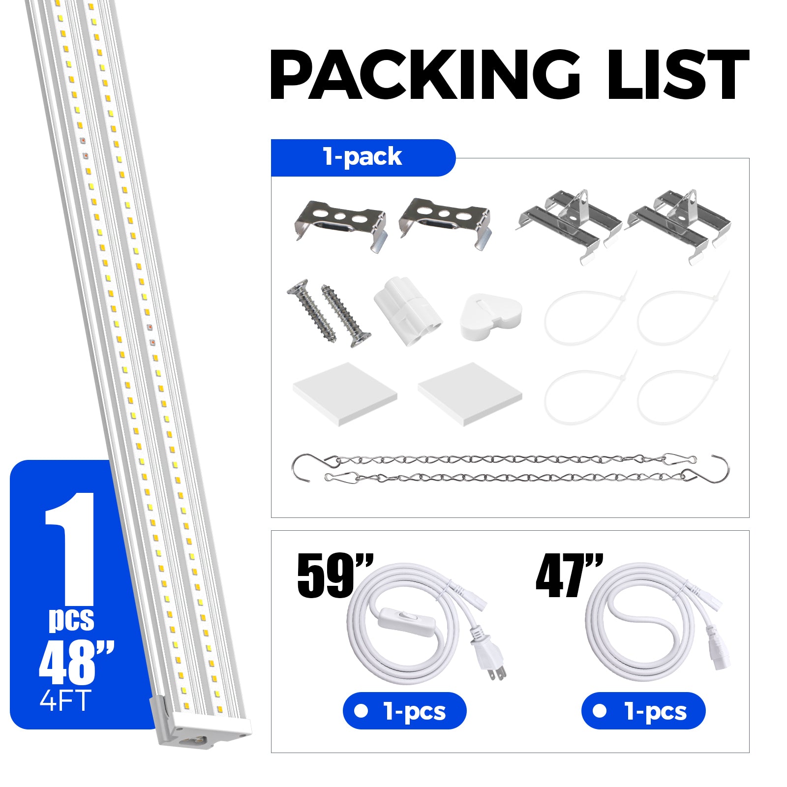 Barrina TX60 60W LED Grow Lights 4FT 3000K+6500K+660nm | Full Spectrum & Linkable | TXPL60
