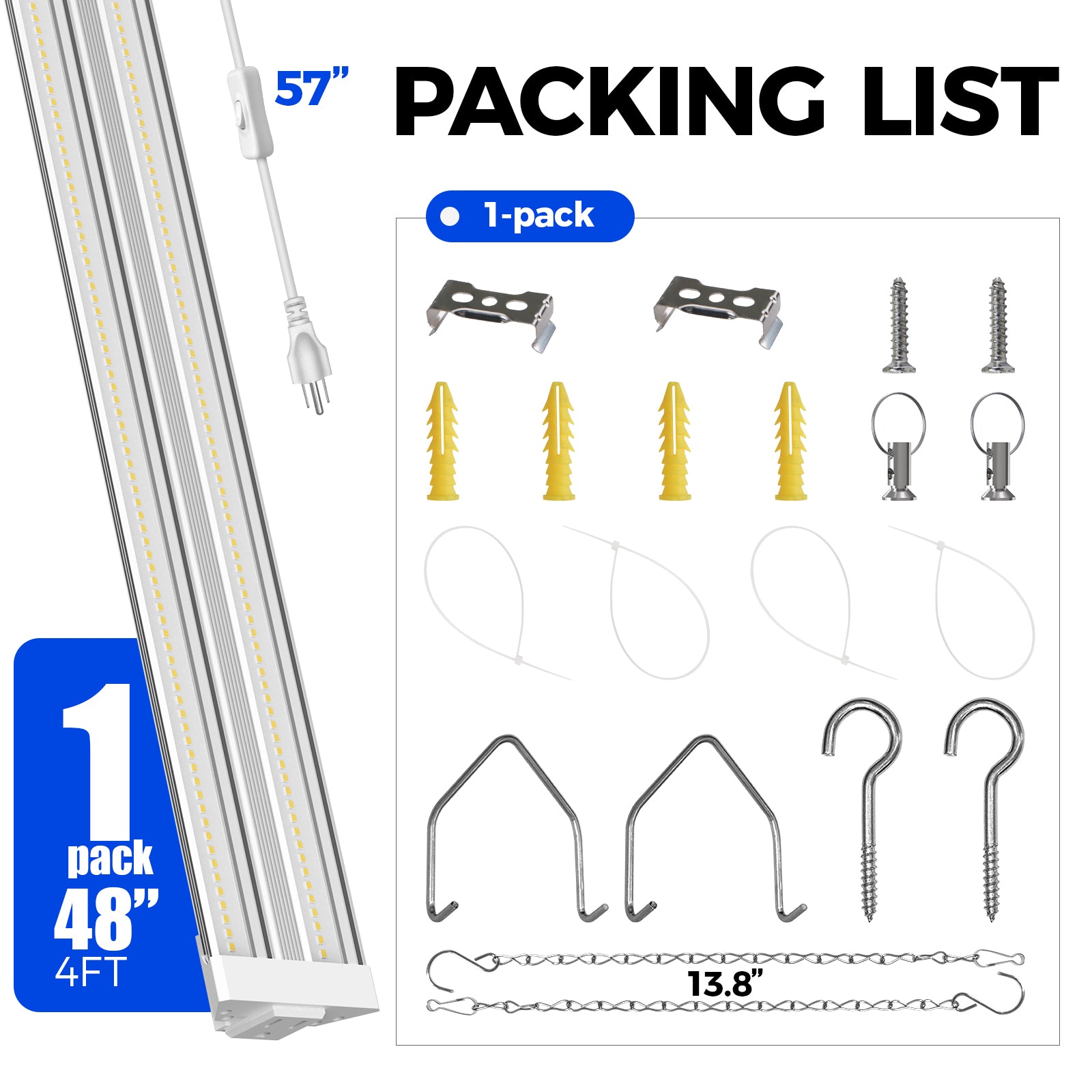 Barrina TX72 72W LED Grow Lights 4FT 5000K | Full Spectrum & Linkable | TXAL72