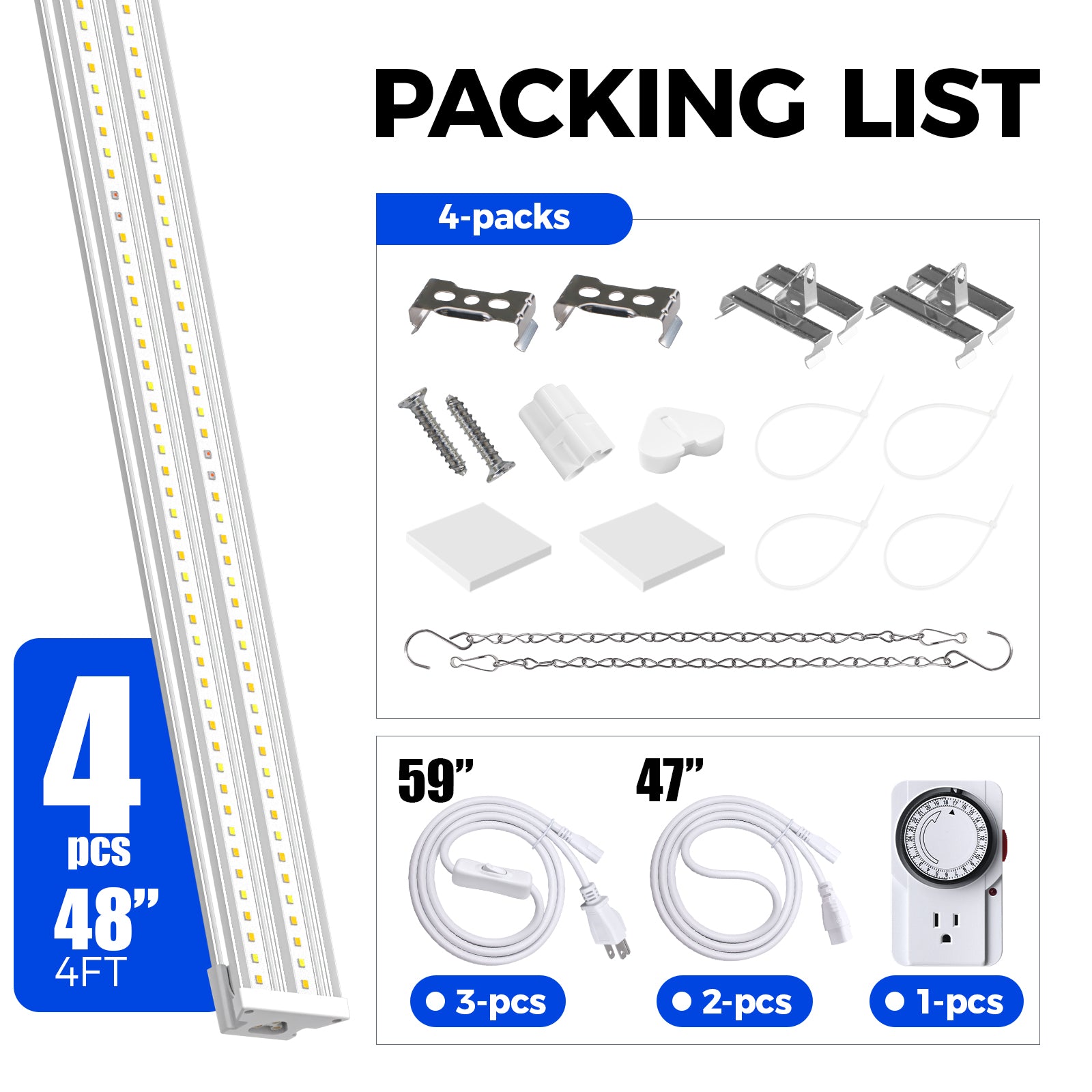 Barrina TX60 60W LED Grow Lights 4FT 3000K+6500K+660nm | Full Spectrum & Linkable | TXPL60