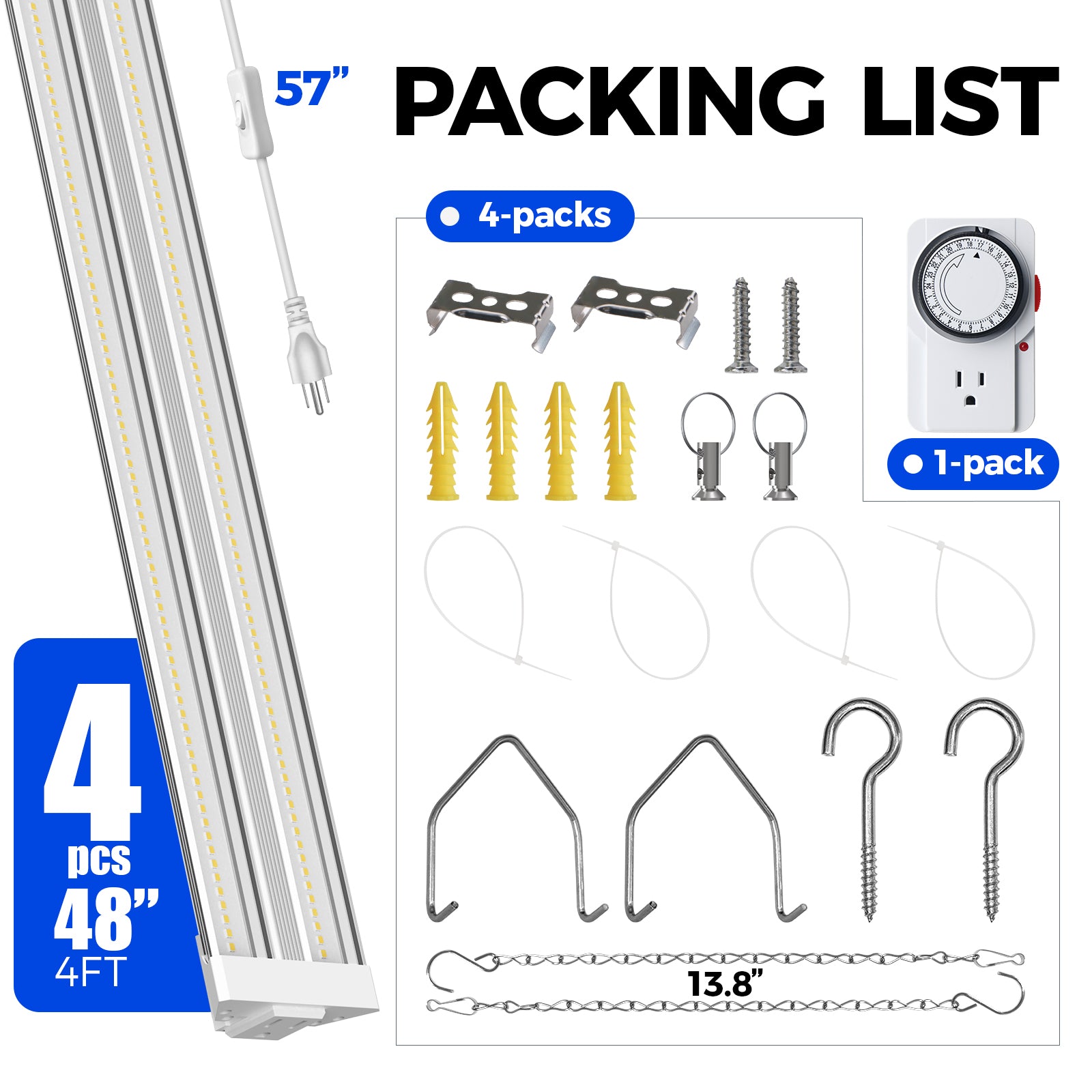 Barrina TX72 72W LED Grow Lights 4FT 5000K | Full Spectrum & Linkable | TXAL72