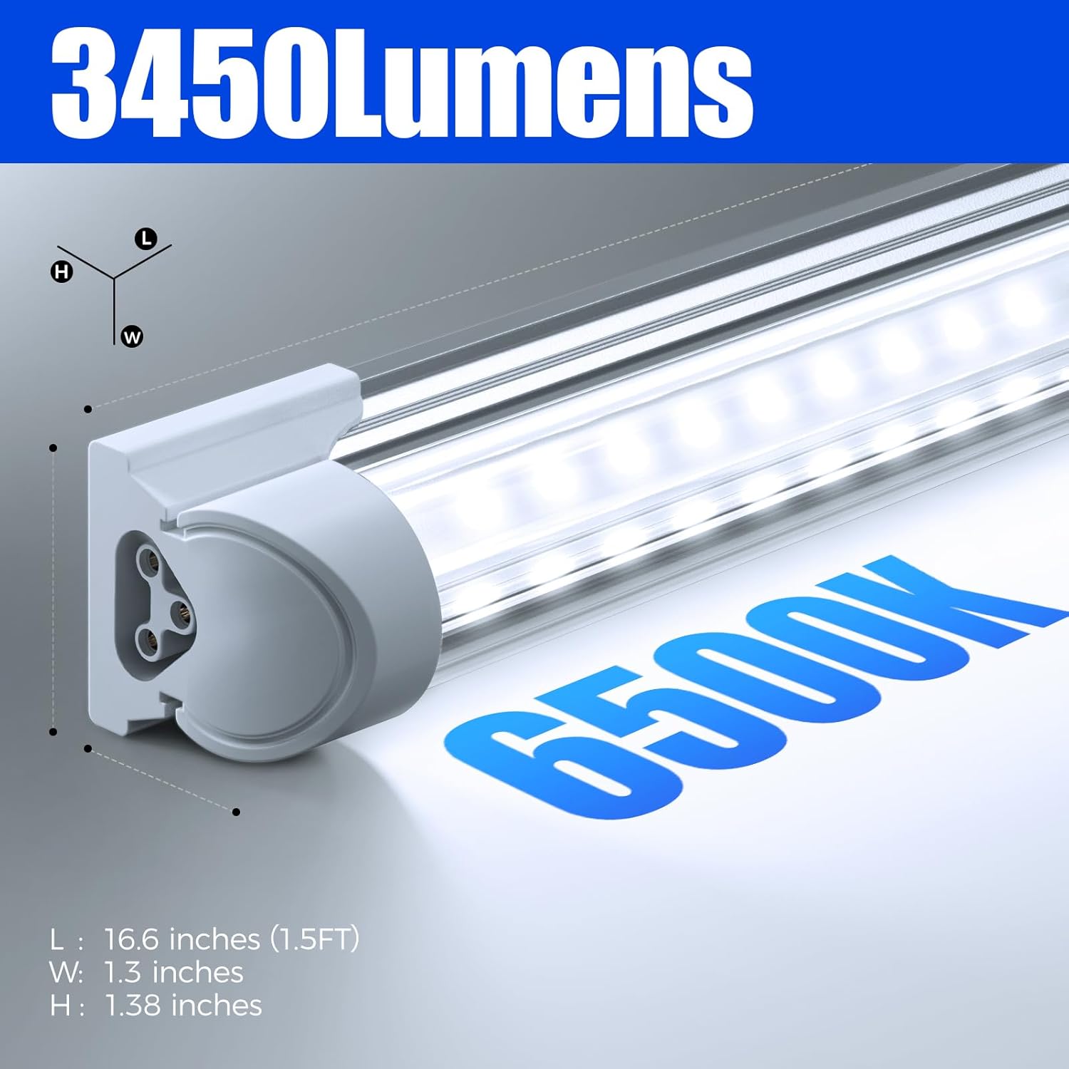 Barrina T8 25W LED Shop Lights 1.5FT 6500K 3450LM | Clear Cover & V Shape Tube | BAD16