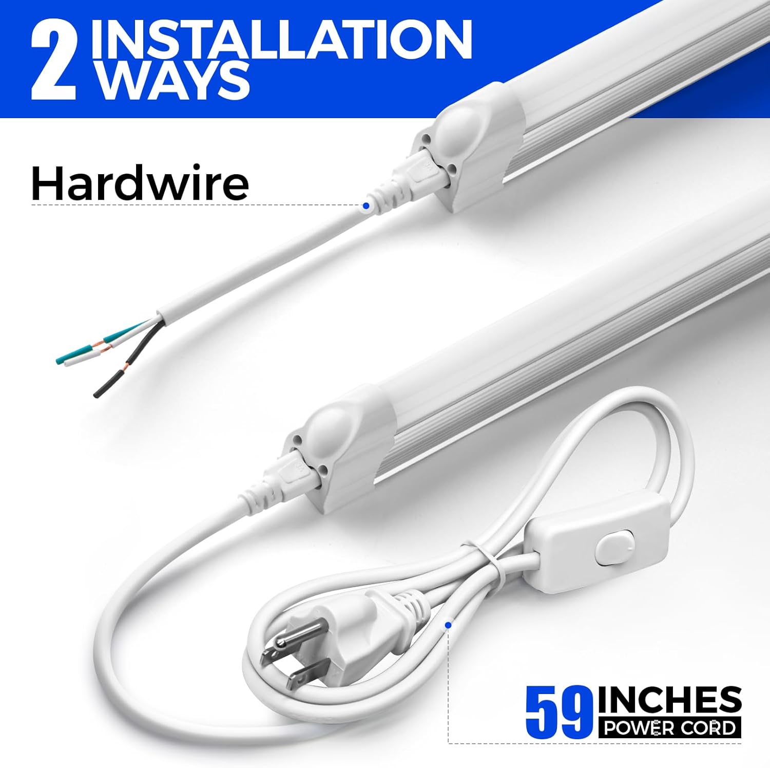 Barrina T5 45W LED Shop Lights 8FT 6500K 5000LM | Linkable & Corded Electric Switch | ABX45