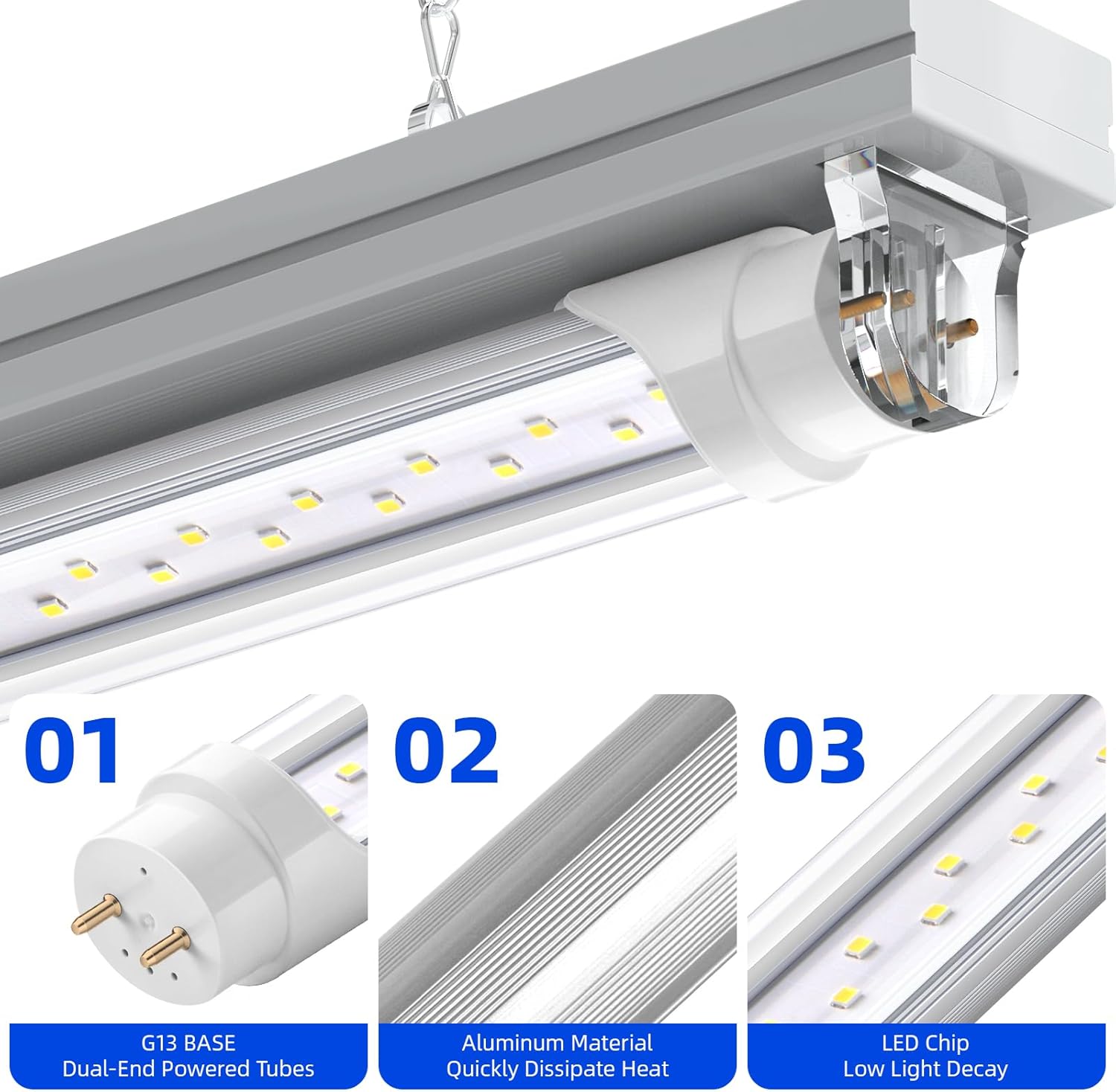 Barrina T8 24W LED Tube Lights 4FT 6000K 3200LM | G13 Base, Fluorescent Replacement & Clear Cover | TBL24