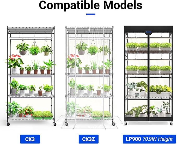 Indoor Greenhouse Tent 36.2 × 14.6 × 78.7IN 2 Zippered EVA Plant Stand Cover, 2 Ventilation Windows | For Fit Barrina CX3Z/CX3/LP900 70.9IN Height Plant Stand