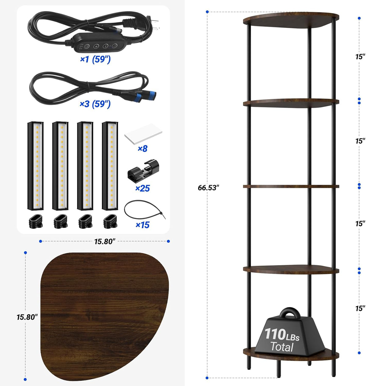 Barrina LS14 Corner Plant Stand with 4-Pack 3000K Grow Lights with timer| Full Spectrum & 5-Tier | LS14