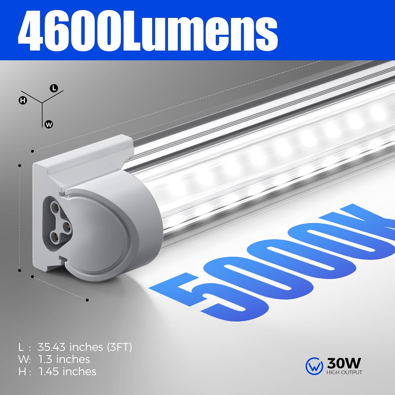 Barrina T8 30W LED Shop Lights 3FT 5000K 4000LM | Clear Cover & V Shape Tube | BAI30