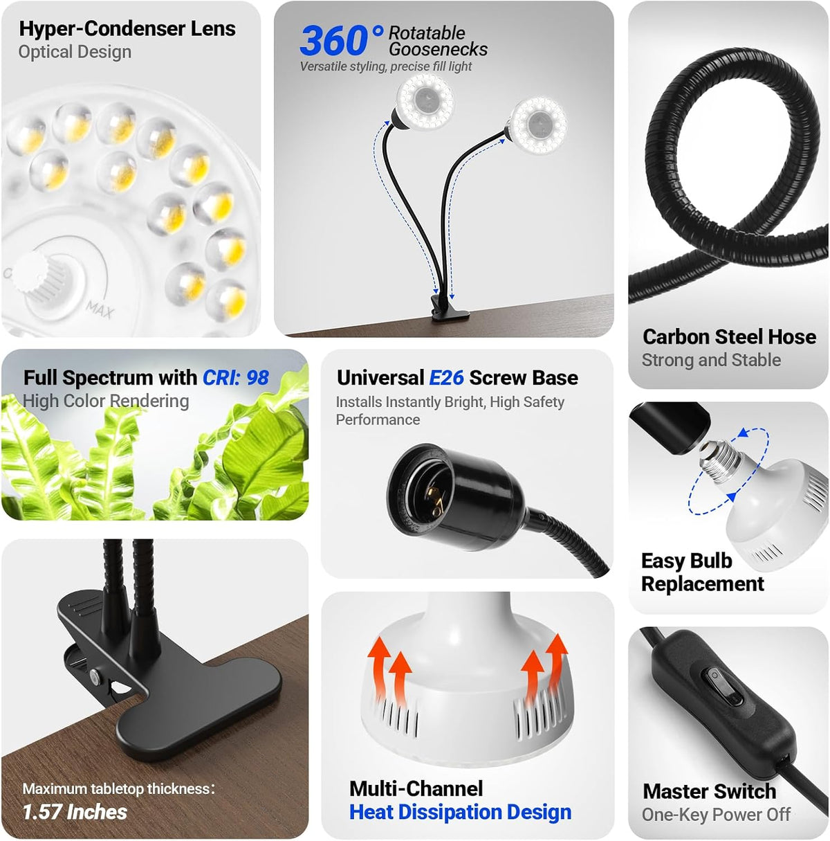 Barrina Orbgrow 2 x 11W Clip-On LED Grow Lights 5000K | Full Spectrum, Dimmable & Timing | OG11A