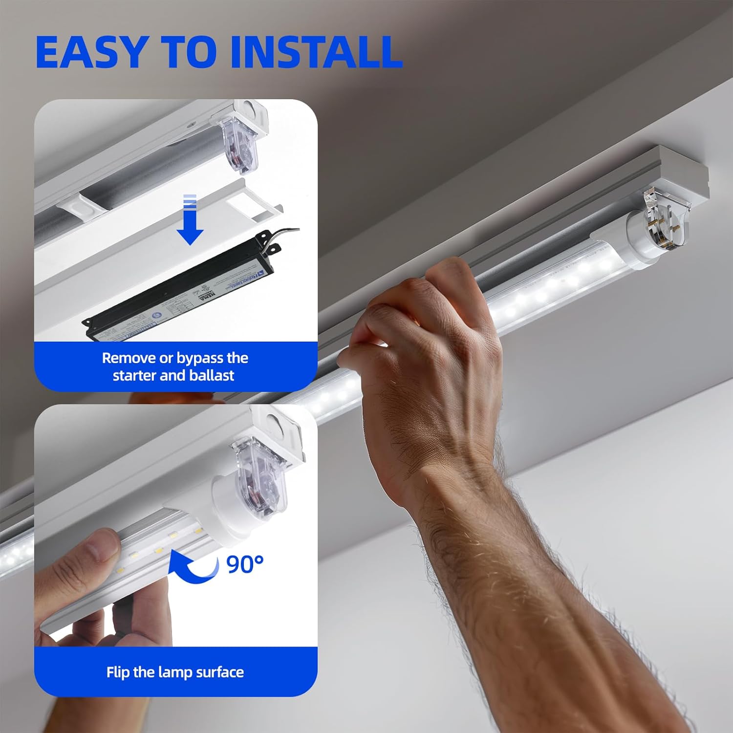 Barrina T8 24W LED Tube Lights 4FT 6000K 3200LM | G13 Base, Fluorescent Replacement & Clear Cover | TBL24