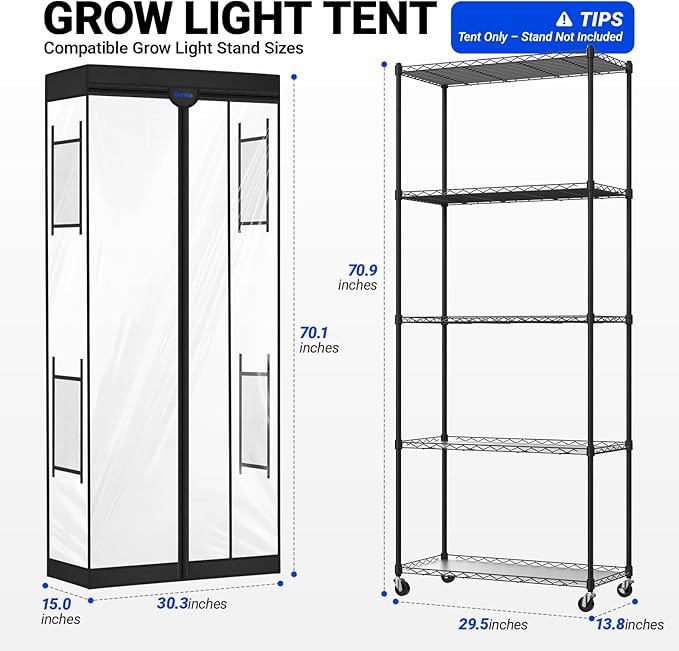 Plant Stand Tent 30.3 x 15.0 x 70.1IN Double Sided Windows (2 on Each Side) | For Barrina LP750 Indoor Greenhouse with Grow Light