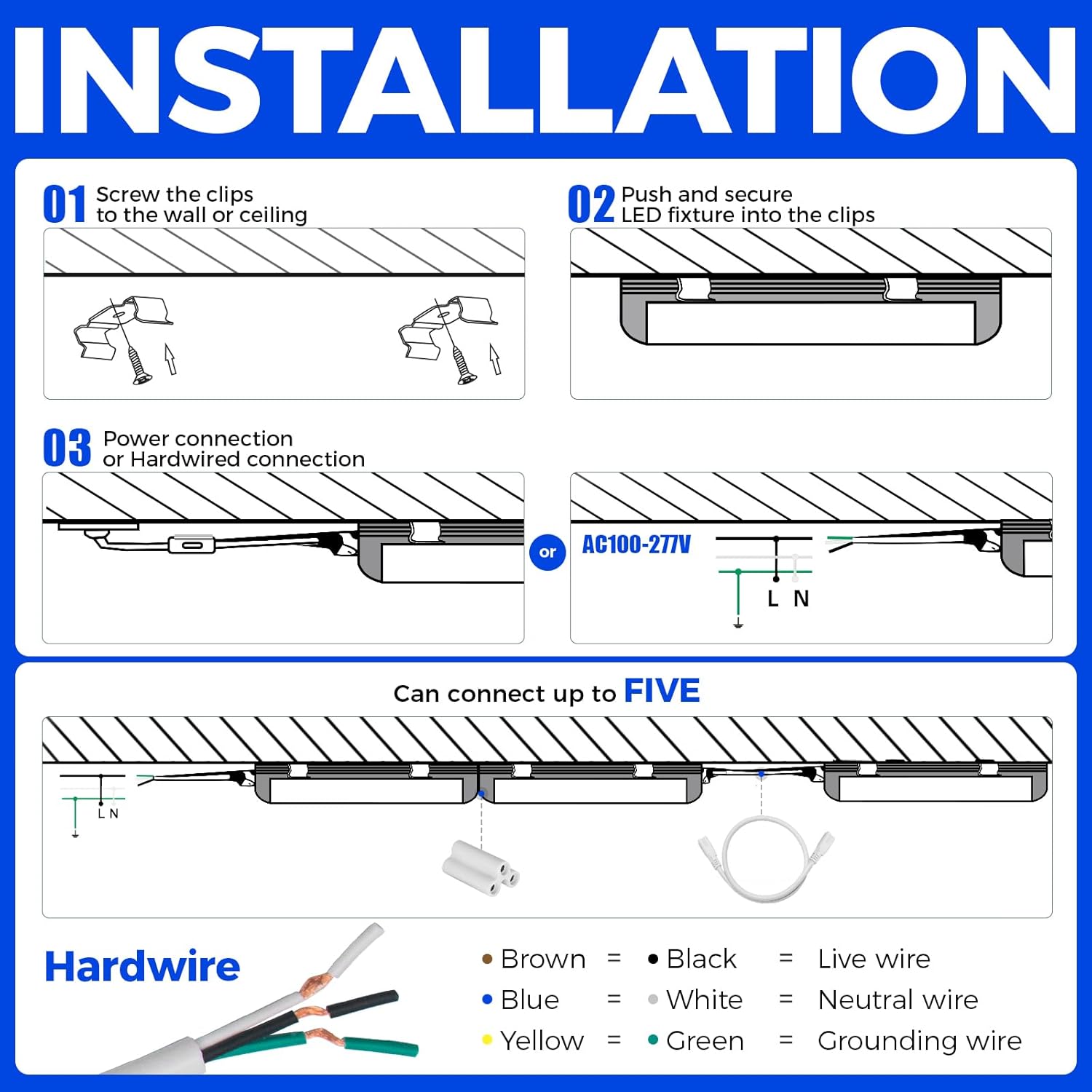 Barrina T5 45W LED Shop Lights 8FT 6500K 5000LM | Linkable & Corded Electric Switch | ABX45