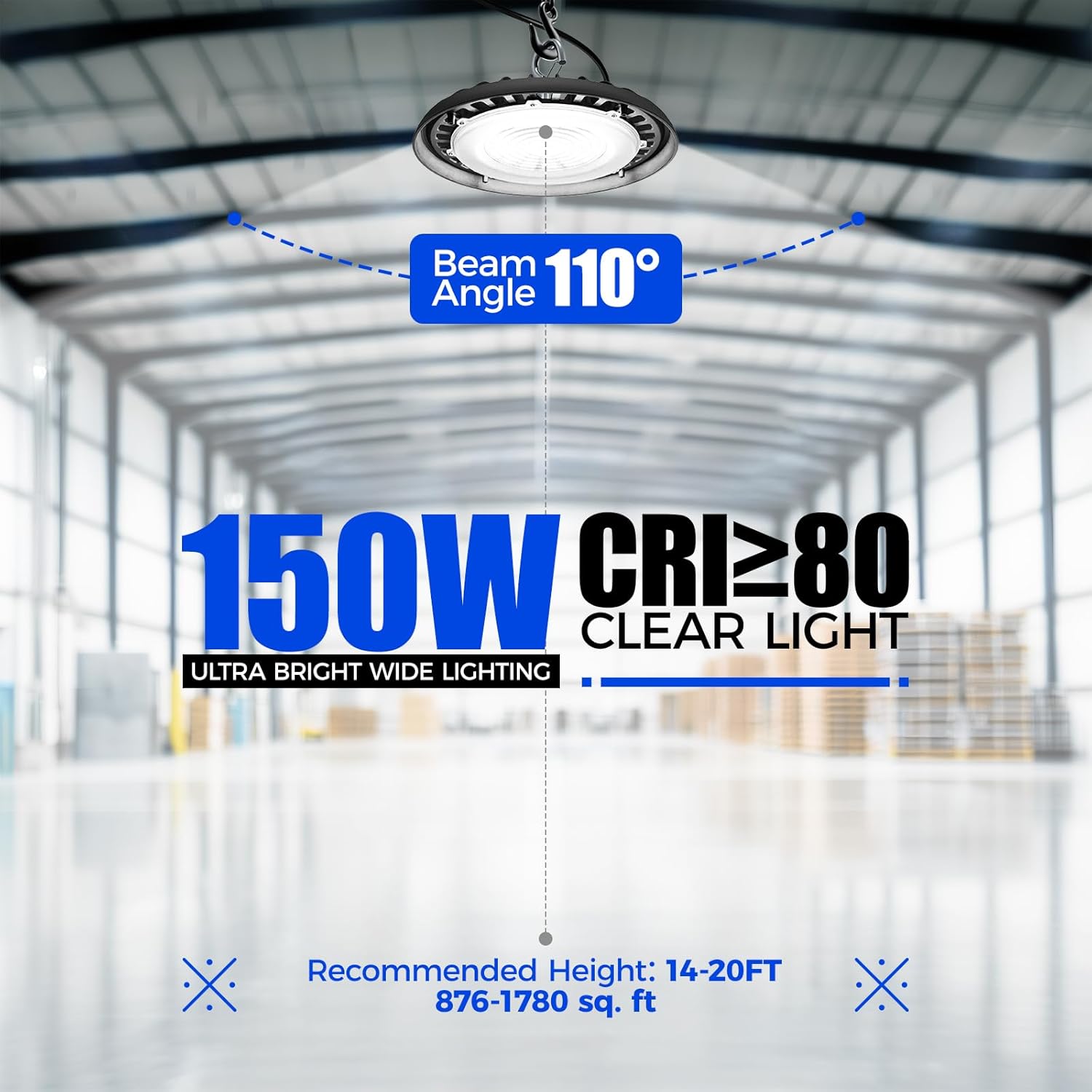 Barrina 150W UFO LED High Bay 5000K 21000LM | 6000V Surge Protection & IP65 Waterproof | BH150