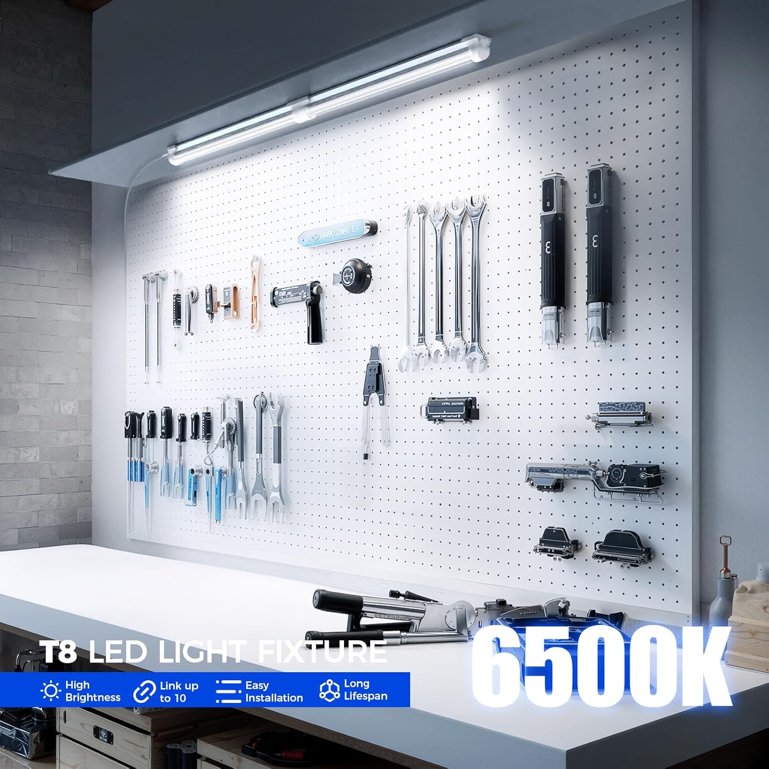 Barrina T8 25W LED Shop Lights 1.5FT 6500K 3450LM | Clear Cover & V Shape Tube | BAD16