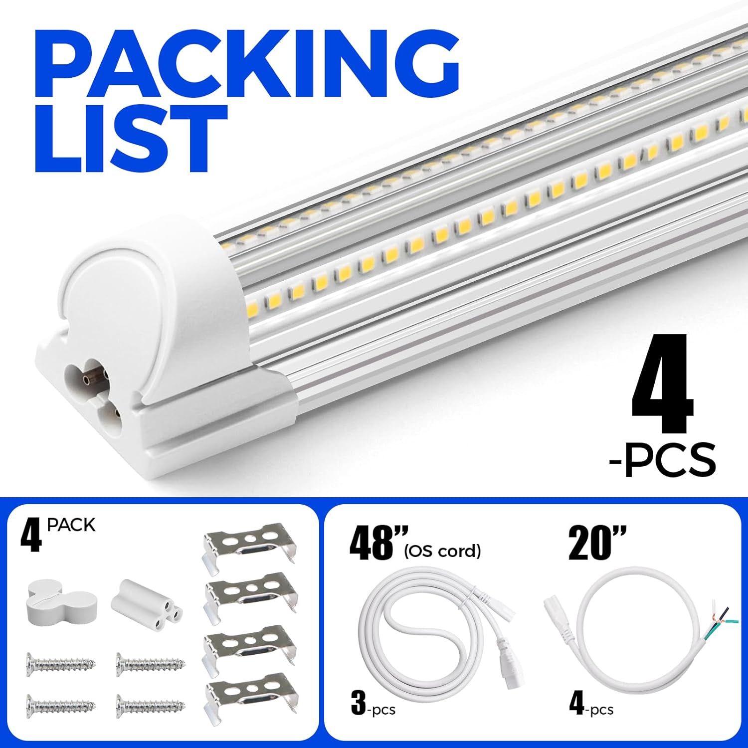Barrina T8 100W LED Shop Lights 8FT 5000K 15000LM 4 Pack | Clear Cover & V Shape Tube | BAX100