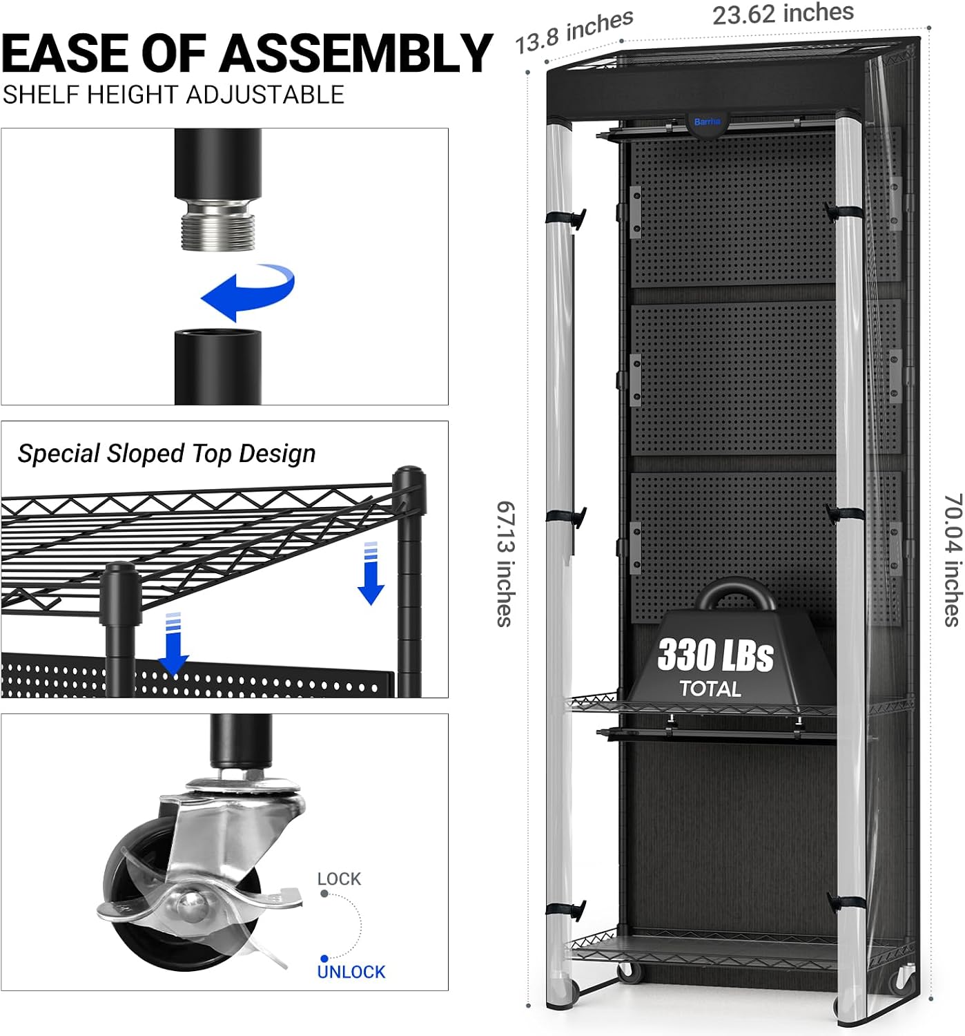 Barrina LH600 Greenhouse with 4-Pack Grow Lights 70W 5000K, | 3 Adjustable Pegboards& Timer | LH600