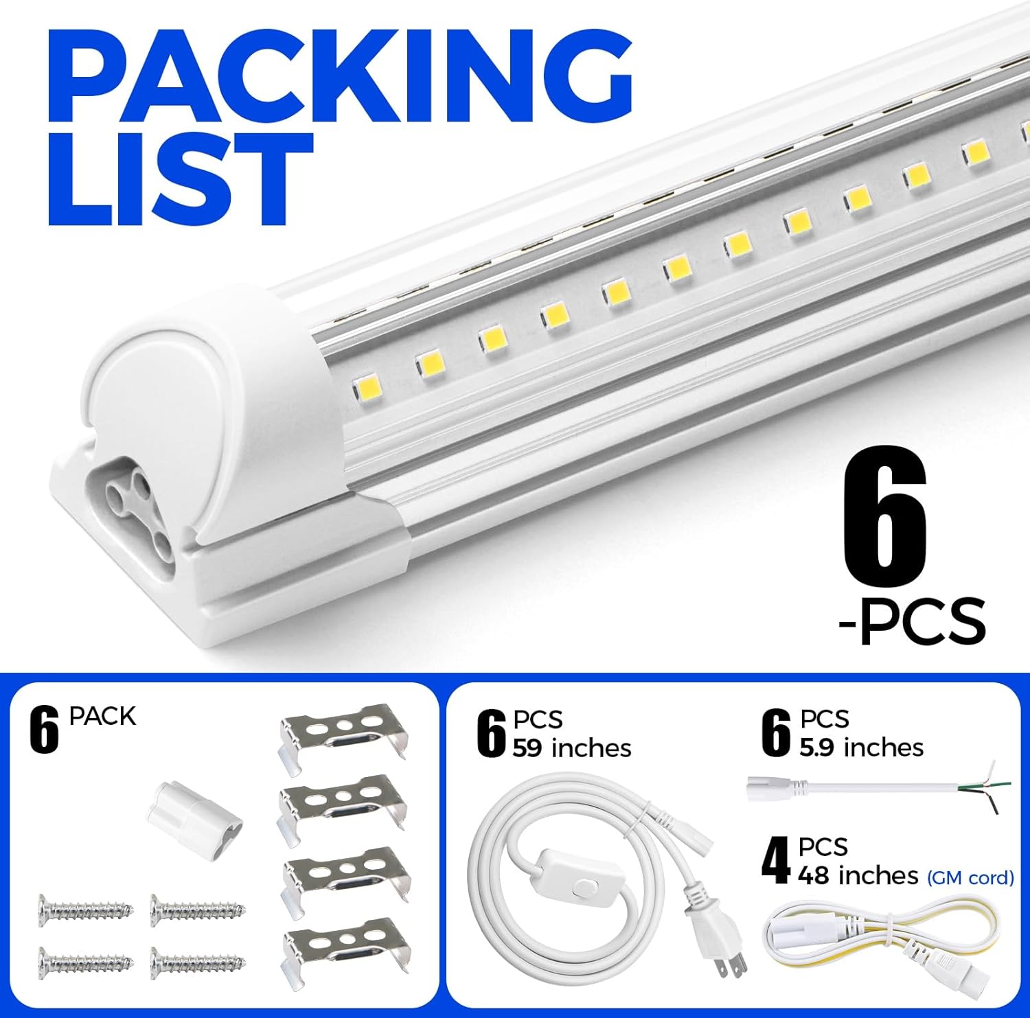 Barrina T8 72W LED Shop Lights 8FT 6500K 10000LM 6 Pack | Clear Cover & V Shape Tube | BAX72