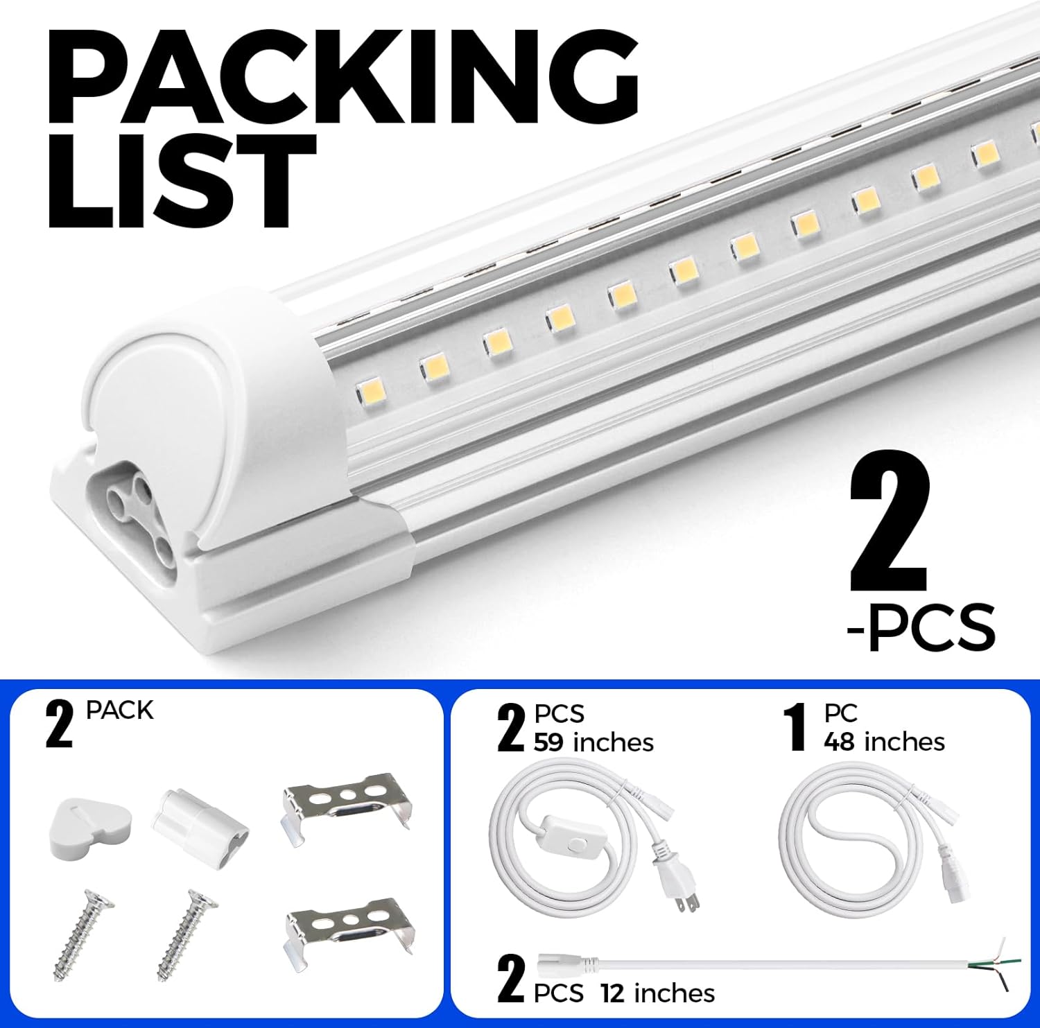 Barrina T8 40W LED Shop Lights 4FT 5000K 5500LM | Clear Cover & V Shape Tube | BAL40