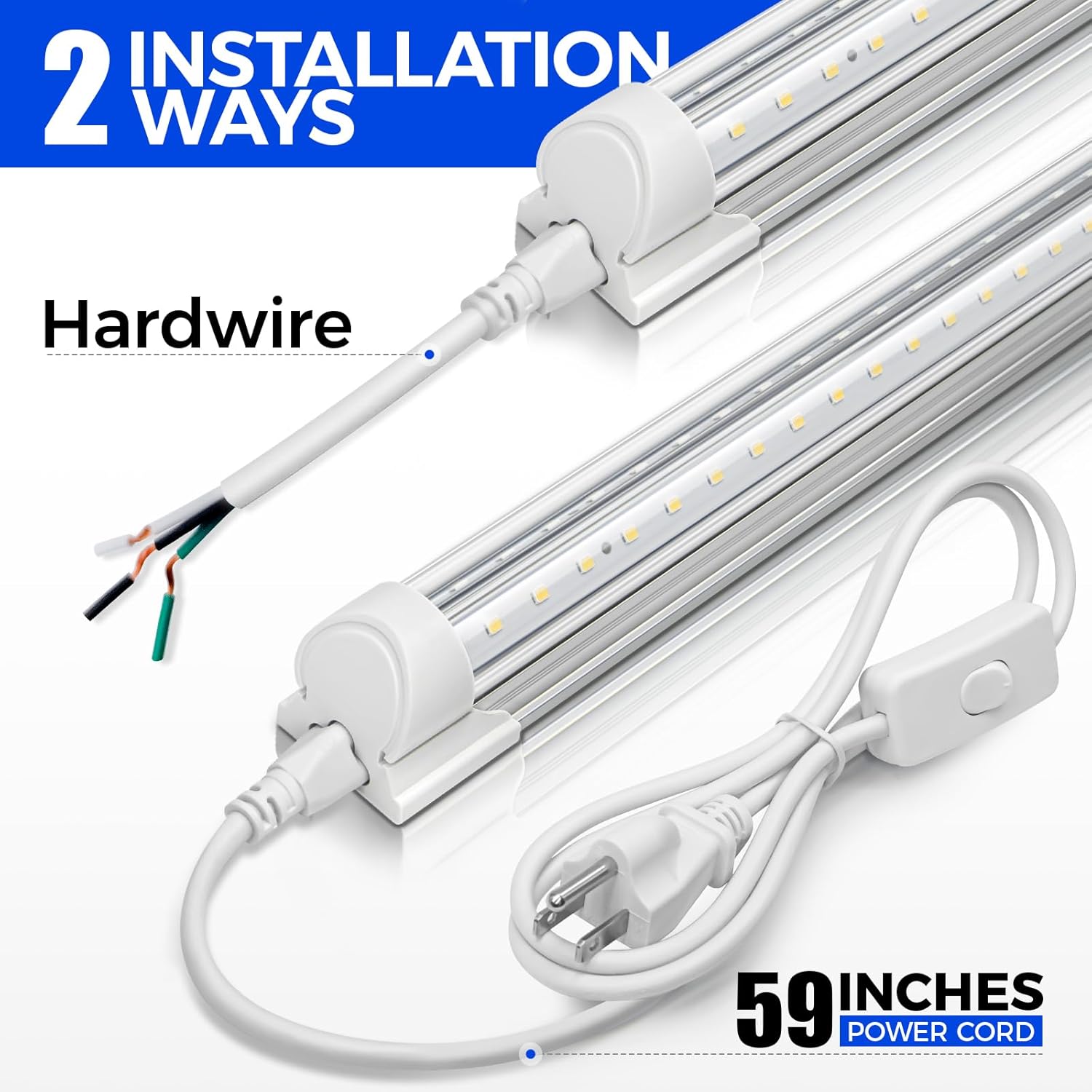 Barrina T8 72W LED Shop Lights 8FT 5000K 10000LM | Clear Cover & V Shape Tube | BAX72