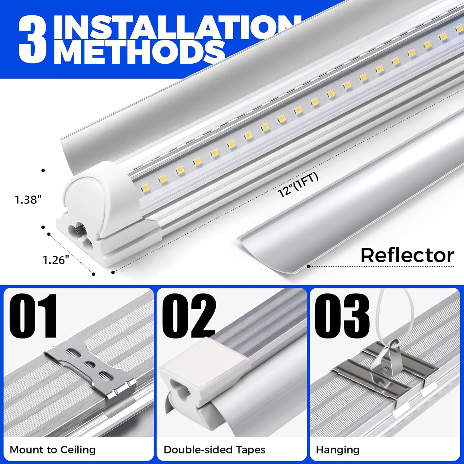 Barrina T8 15W LED Grow Lights 1FT 5000K | Full Spectrum, Reflectors & Linkable | QC15