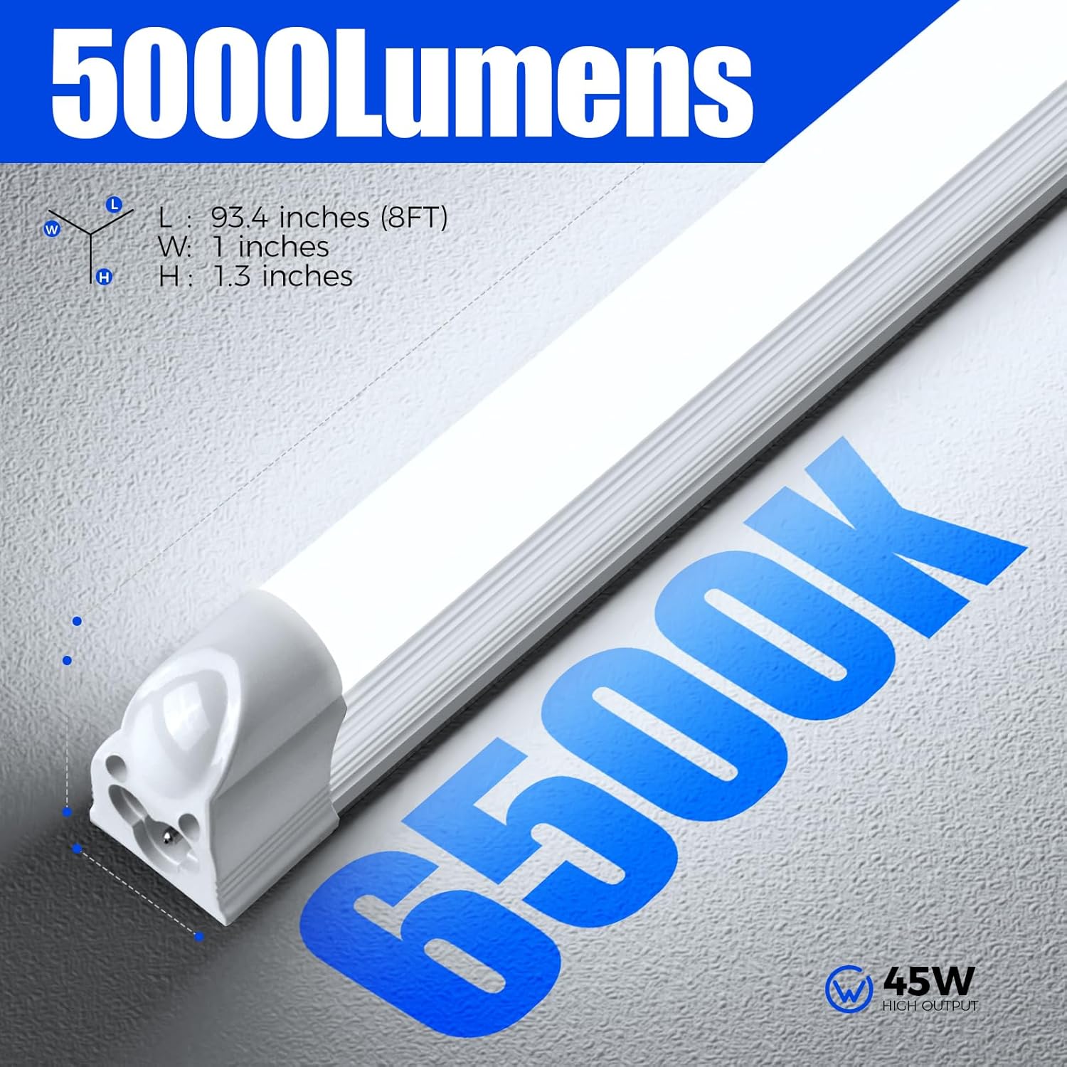 Barrina T5 45W LED Shop Lights 8FT 6500K 5000LM | Linkable & Corded Electric Switch | ABX45