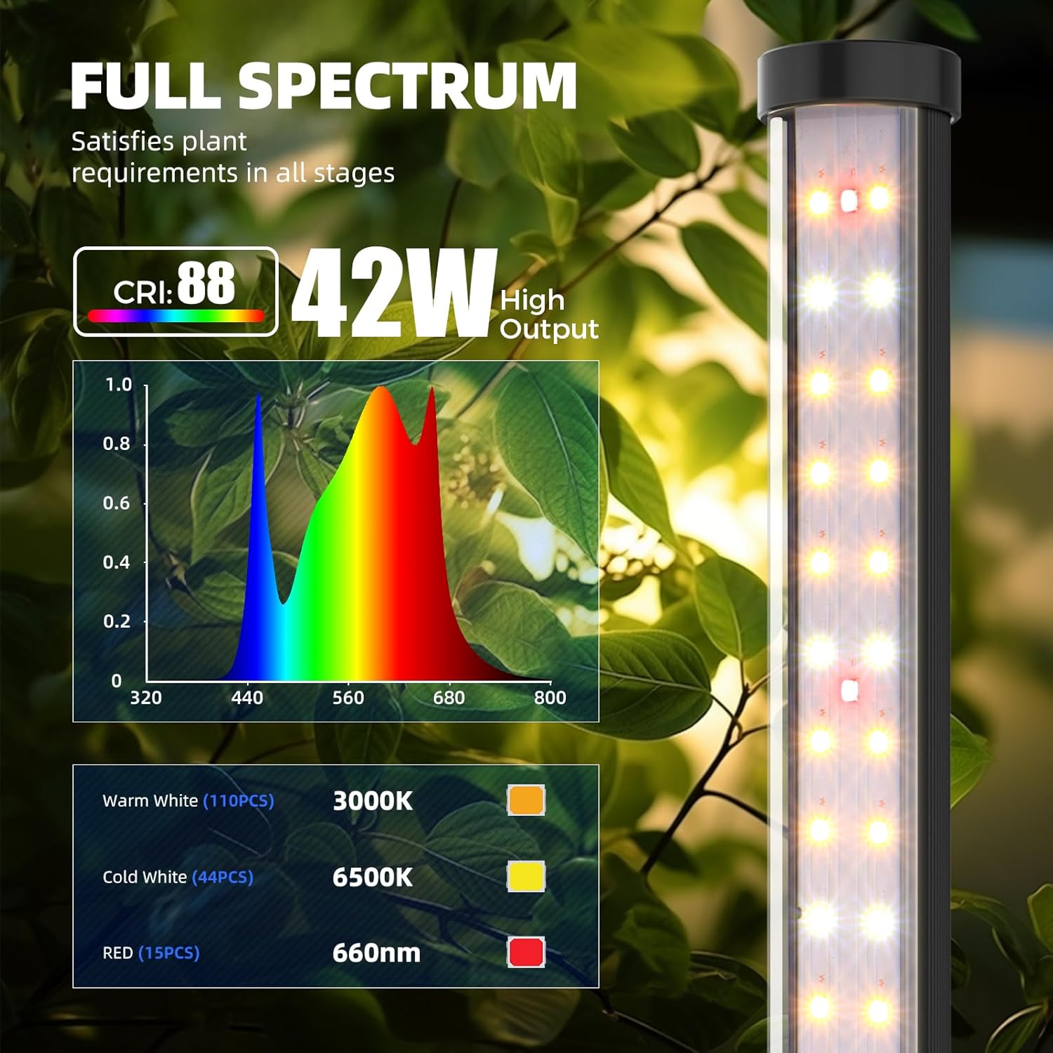 Barrina T10 Pro 42W LED Standing Grow Light 4FT-5.6FT 3000K+6500K+660nm | Timer & Full Spectrum | T1042