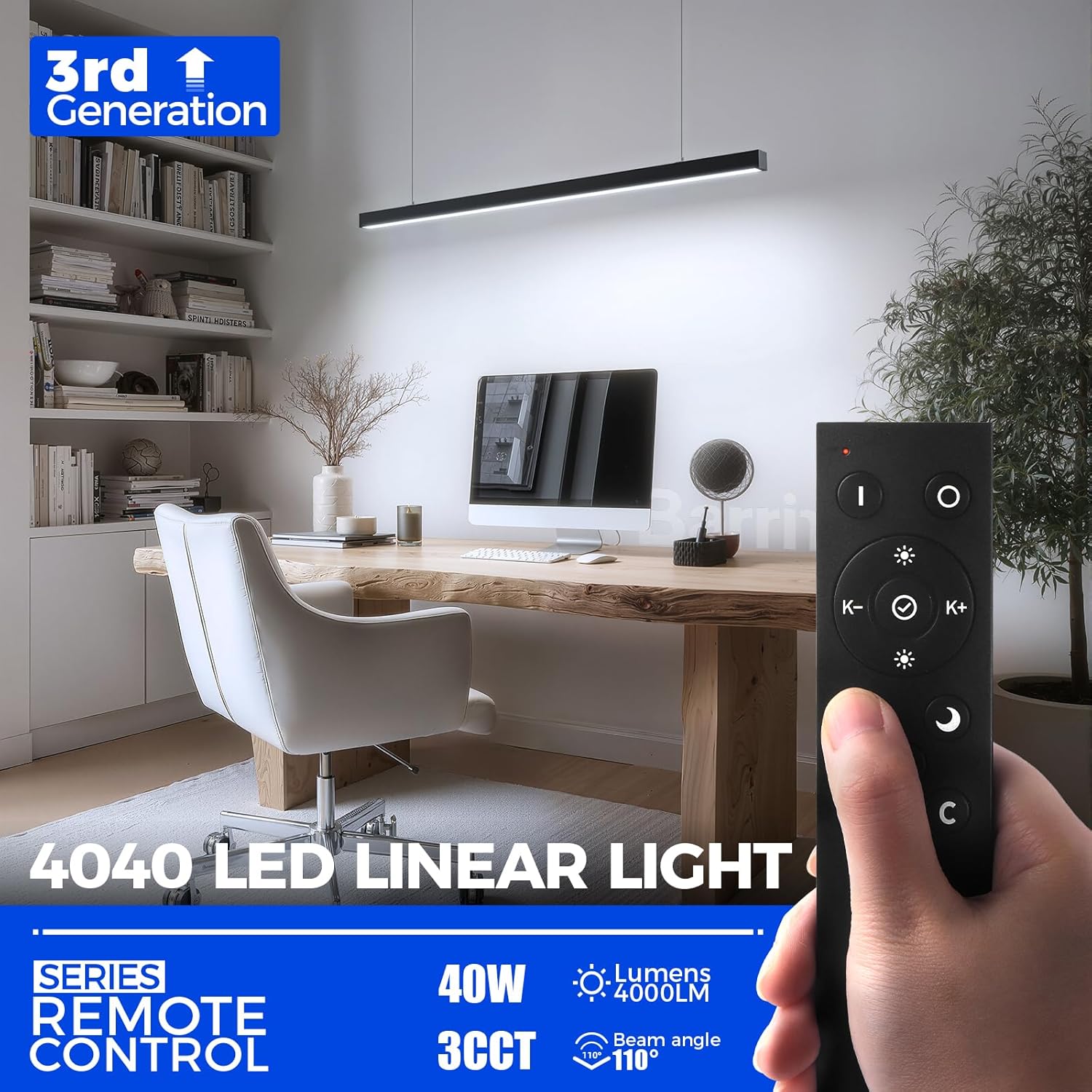Barrina 4040 Remote Series 3rd-Generation 40W LED Linear Lights 4FT 3000K - 6000K 4000LM | Seamless Connection & Color Changing