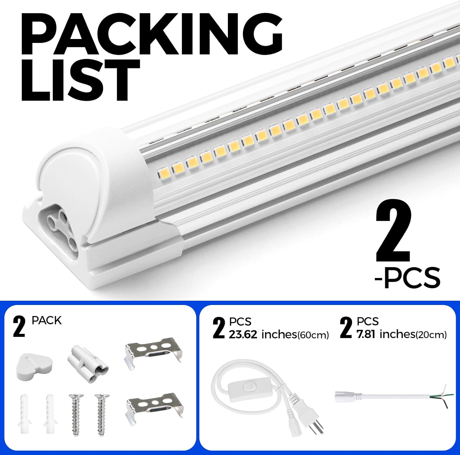 Barrina T8 25W LED Shop Lights 1.5FT 5000K 3450LM | Clear Cover & V Shape Tube | BAD16