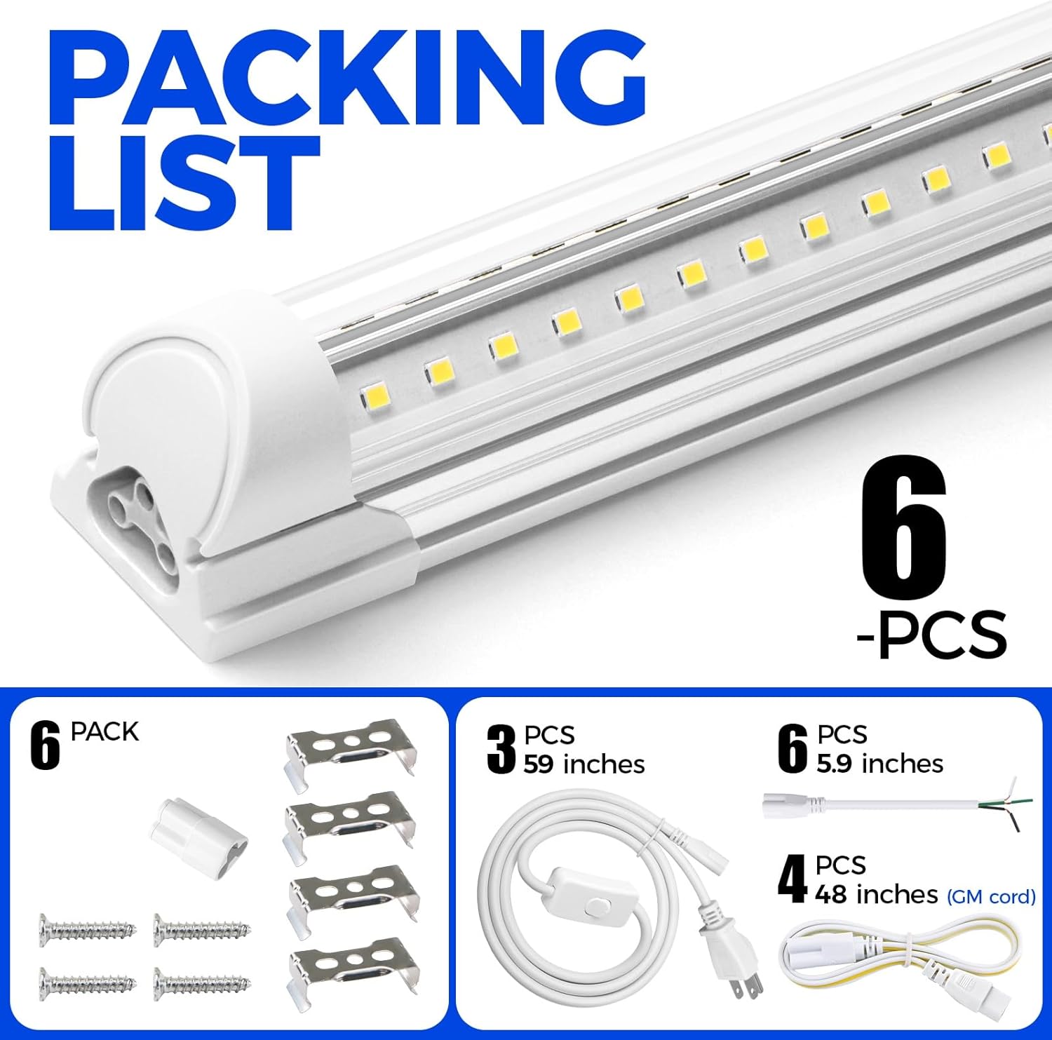 Barrina T8 72W LED Shop Lights 8FT 5000K 10000LM 6 Pack | Clear Cover & V Shape Tube | BAX72