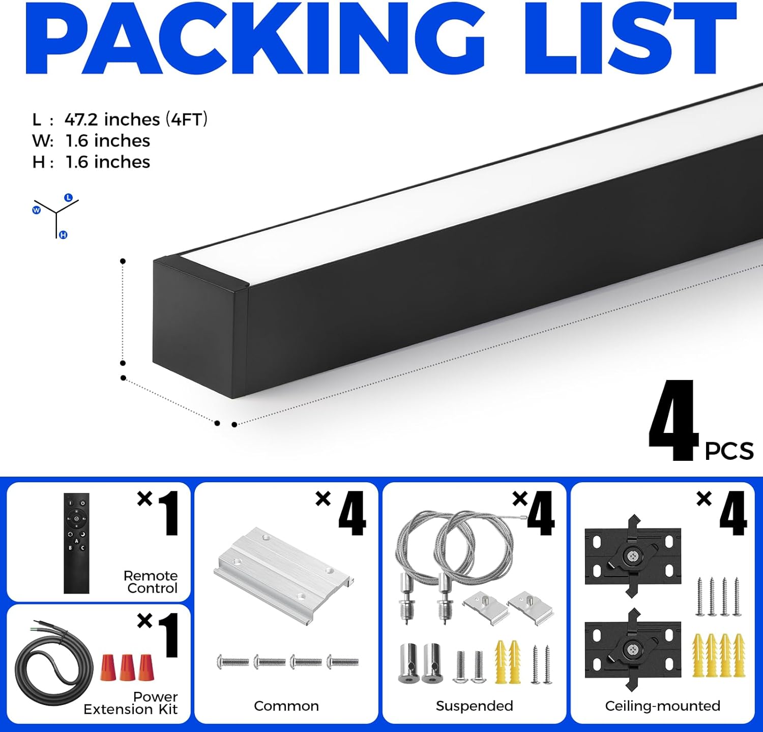 Barrina 4040 Remote Series 3rd-Generation 40W LED Linear Lights 4FT 3000K - 6000K 4000LM | Seamless Connection & Color Changing