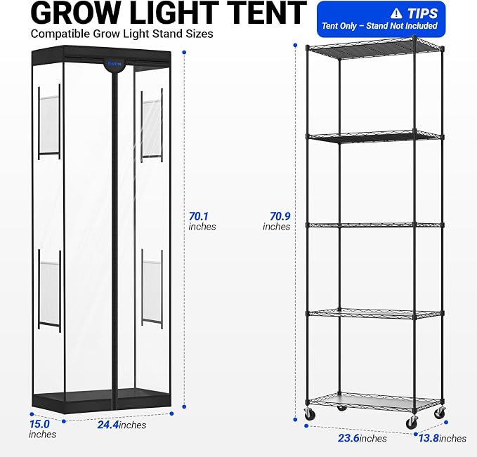 Plant Stand Tent 24.4 x 15.0 x 70.1IN Double Sided Windows (2 on Each Side) | For Barrina LP600 Indoor Greenhouse with Grow Light