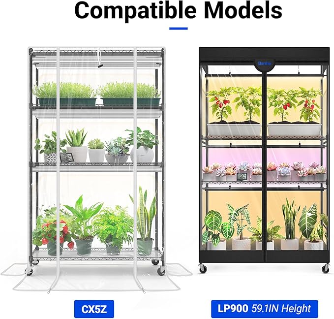 Indoor Greenhouse Tent 36.2 × 14.2 ×67IN 2 Ventilation Windows Zippered EVA Plant Stand Cover | For Fit Barrina CX5Z/LP900 59.1IN Height Plant Stand
