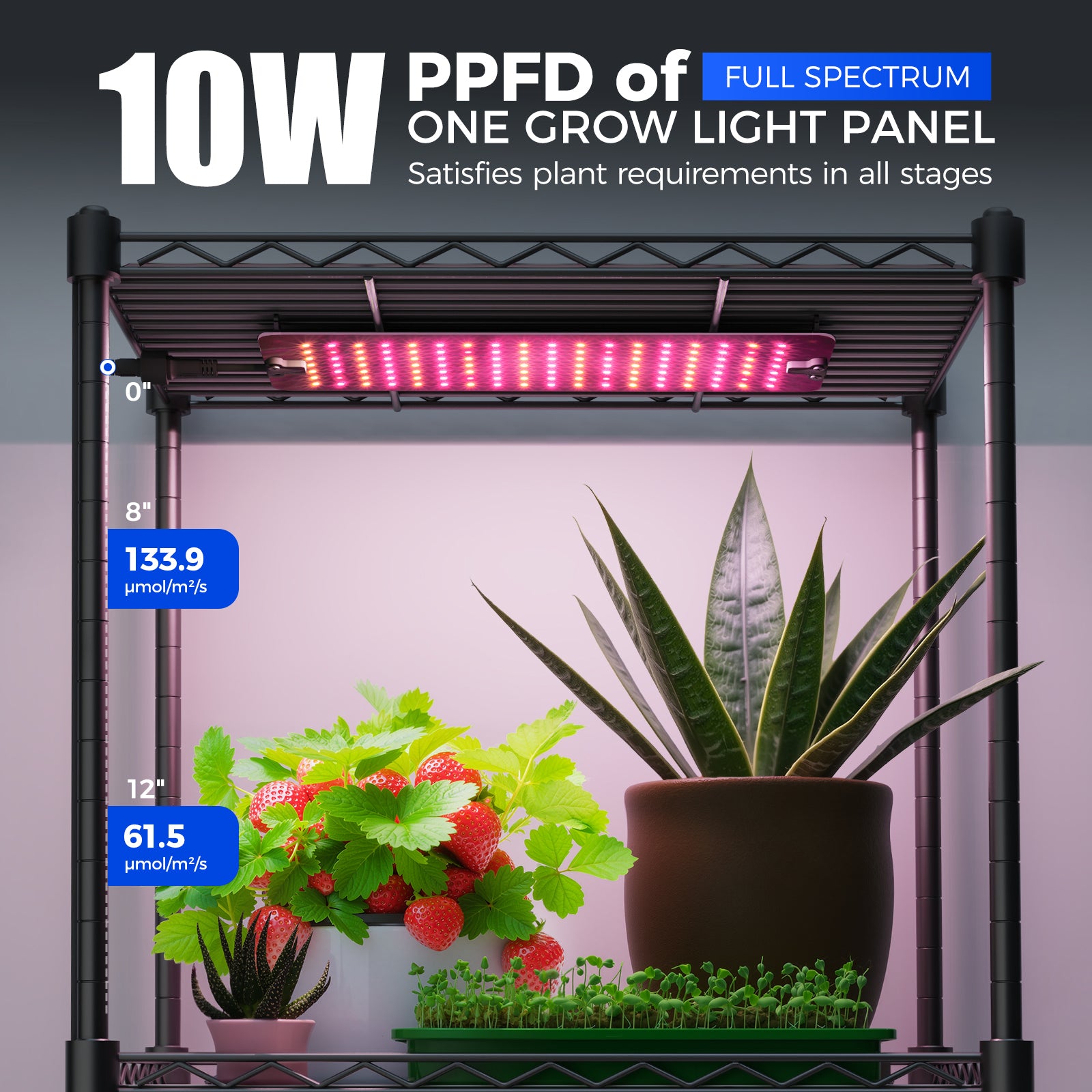 Barrina 4-Tier Plant Stand with 4-Pack 10W Grow Lights Panels 3 Spectrums | Full Spectrum, Tent & Timer | CX83Z