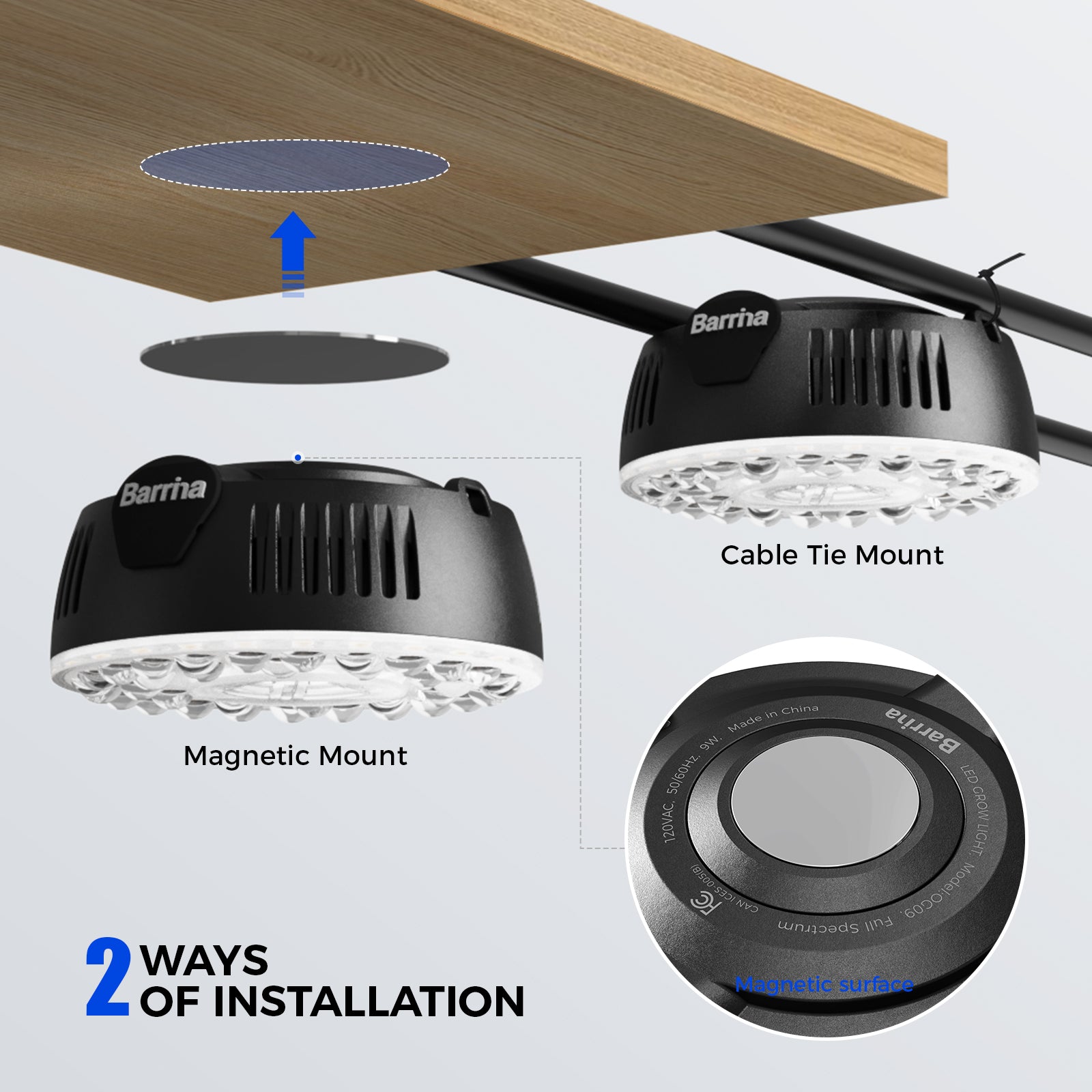 Barrina Orbgrow 9W LED Puck Grow Lights 5000K | Full Spectrum, Magnetic & Linkable | OG09