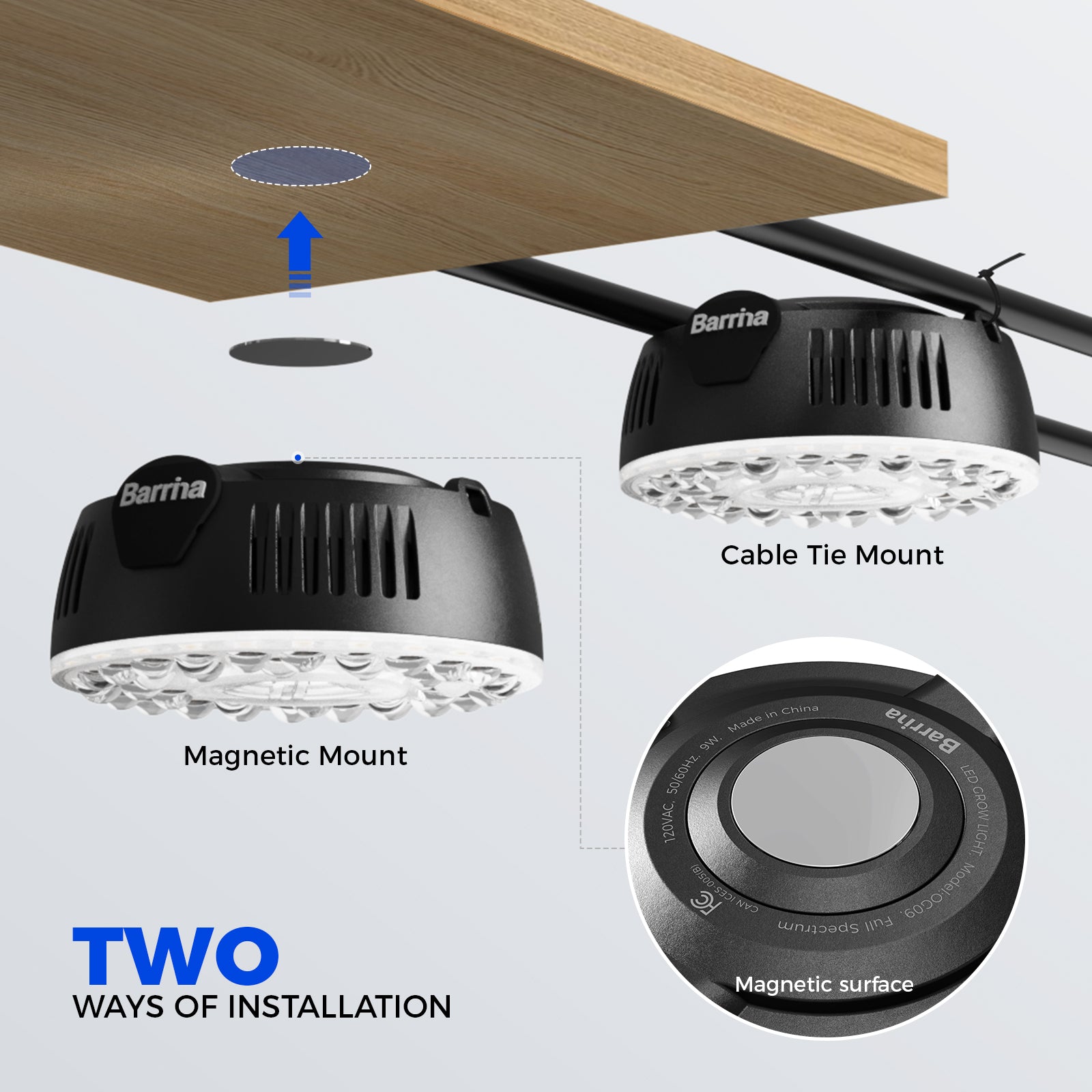 Barrina Orbgrow 9W LED Puck Grow Lights 5000K | Full Spectrum, Magnetic, Timer, Dimmable & Linkable | OG09