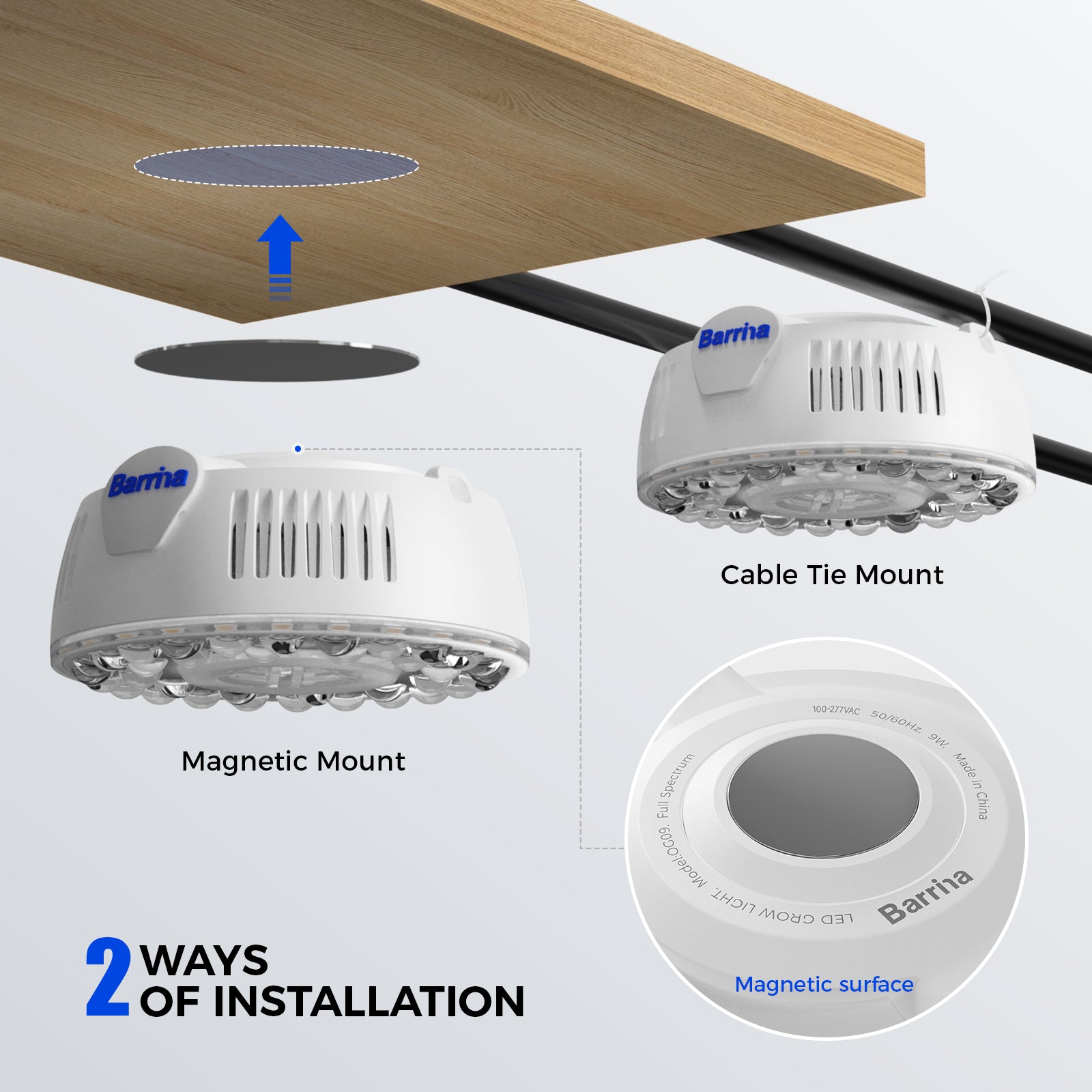 Barrina Orbgrow 9W LED Puck Grow Lights 5000K | Full Spectrum, Magnetic & Linkable | OG09