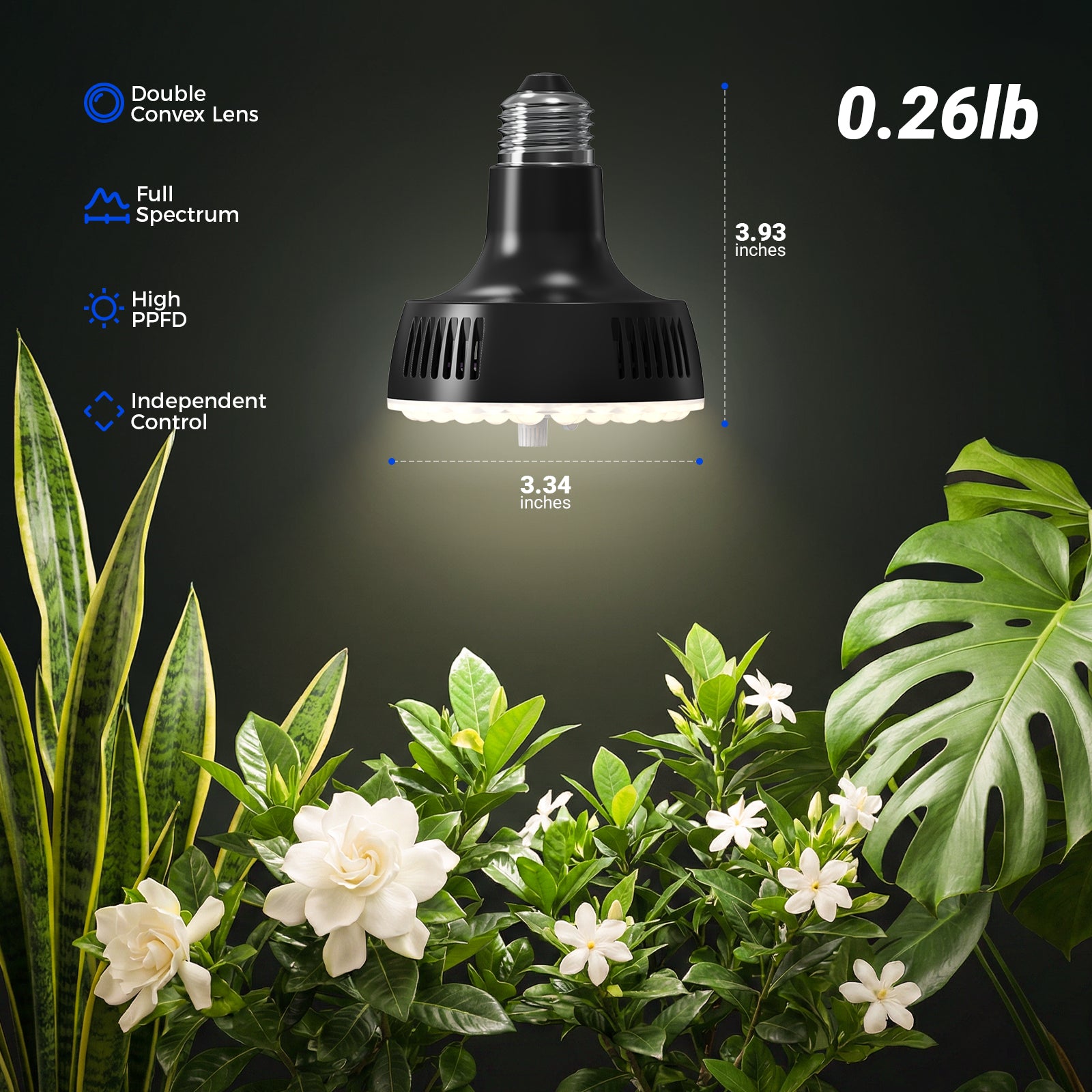 Barrina Orbgrow 11W LED Grow Light Bulb 4000K | Full Spectrum, Dimmable, Timer & E26 Base | OG11A (Black)