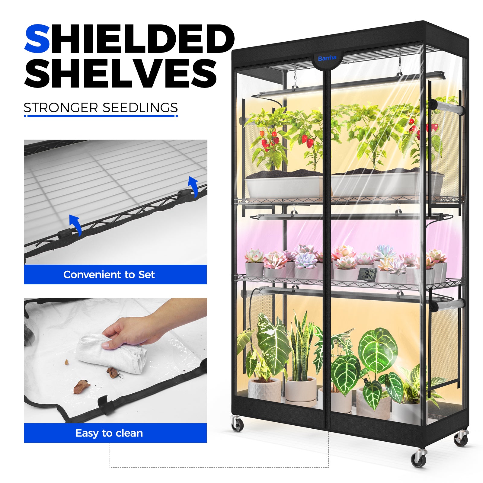 Barrina LP900 Greenhouse with 3-Pack 45W TX-S45 Grow Lights 3FT 5000K | Full Spectrum, Tent, Thermo-Hygrometer & Timer | LP900