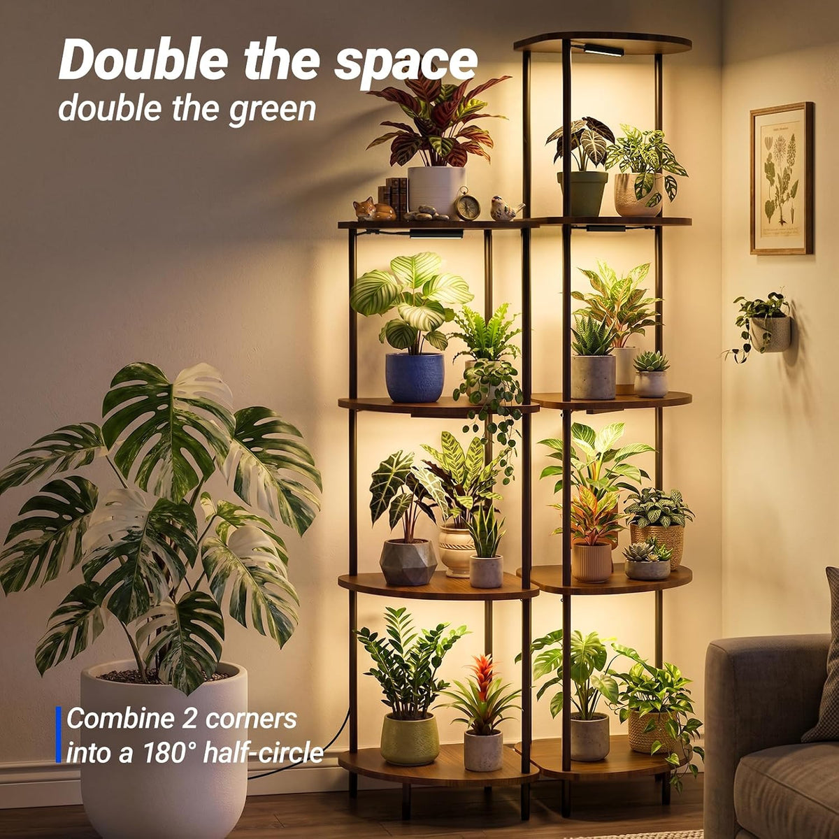Barrina LS15 Corner Plant Stand with 3-Pack 3000K Grow Lights with timer| Full Spectrum & 4-Tier | LS14