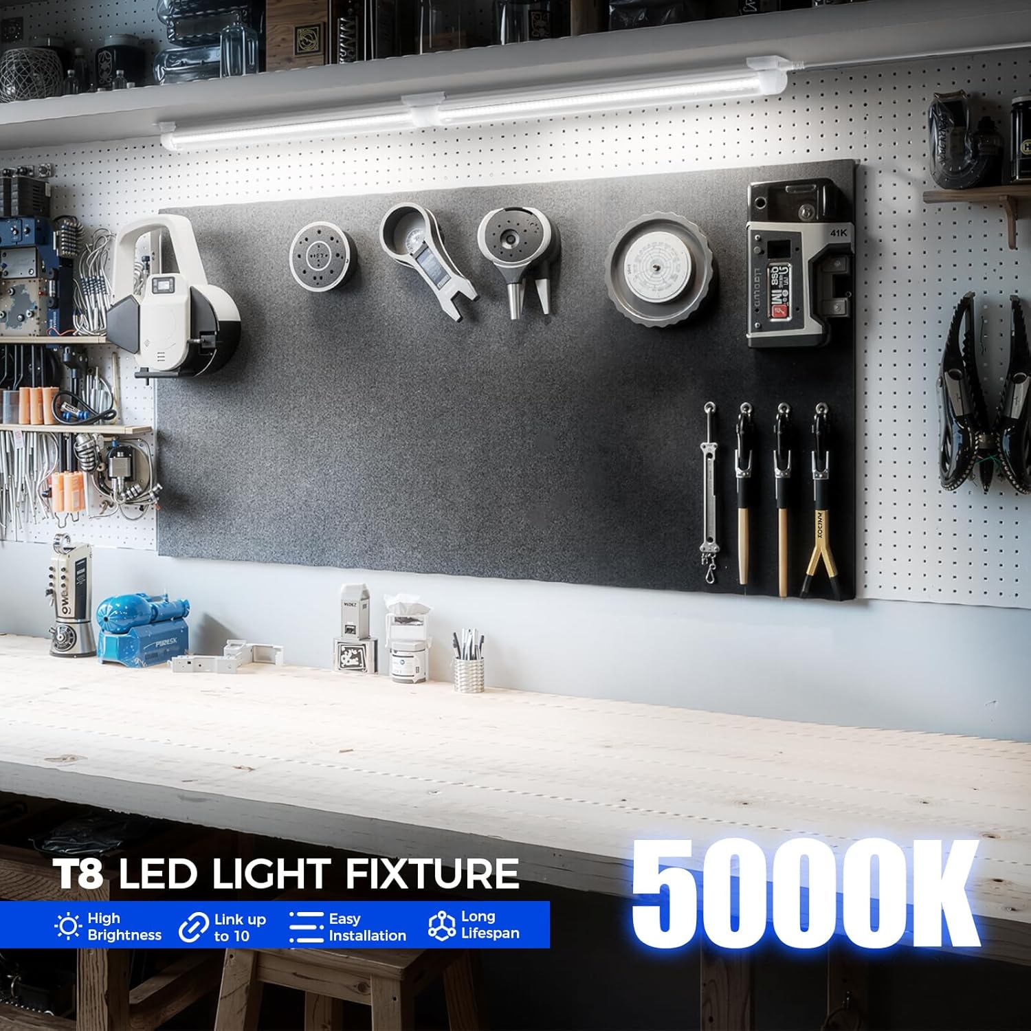 Barrina T8 25W LED Shop Lights 1.5FT 5000K 3450LM | Clear Cover & V Shape Tube | BAD16