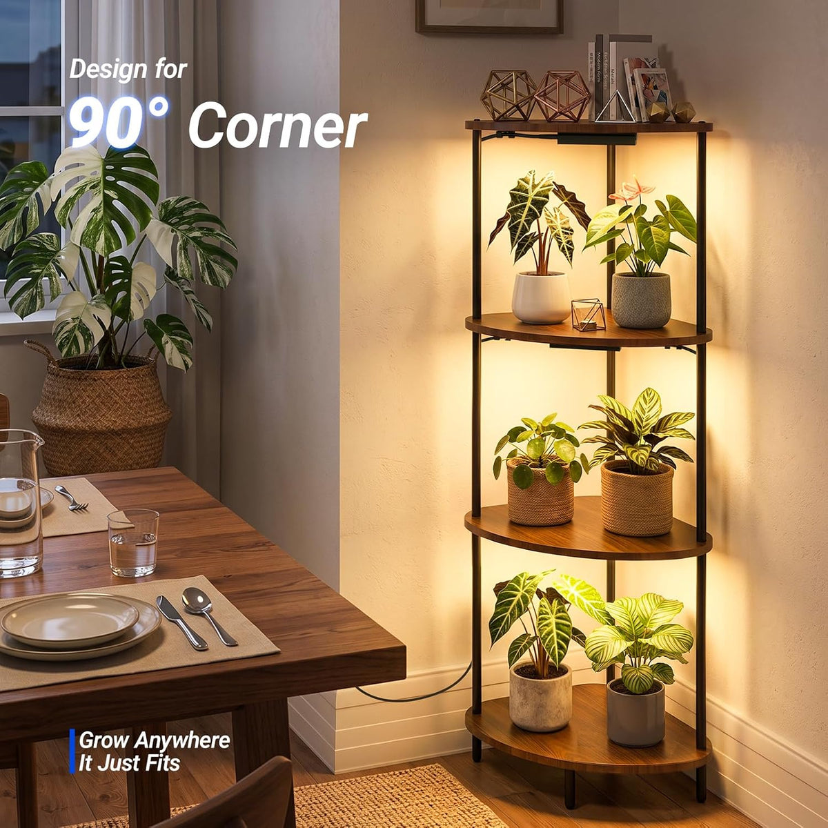 Barrina LS15 Corner Plant Stand with 3-Pack 3000K Grow Lights with timer| Full Spectrum & 4-Tier | LS14