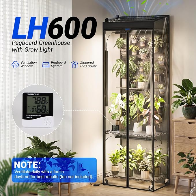 Barrina LH600 Greenhouse with 4-Pack Grow Lights 70W 4000K, | 3 Adjustable Pegboards& Timer | LH600
