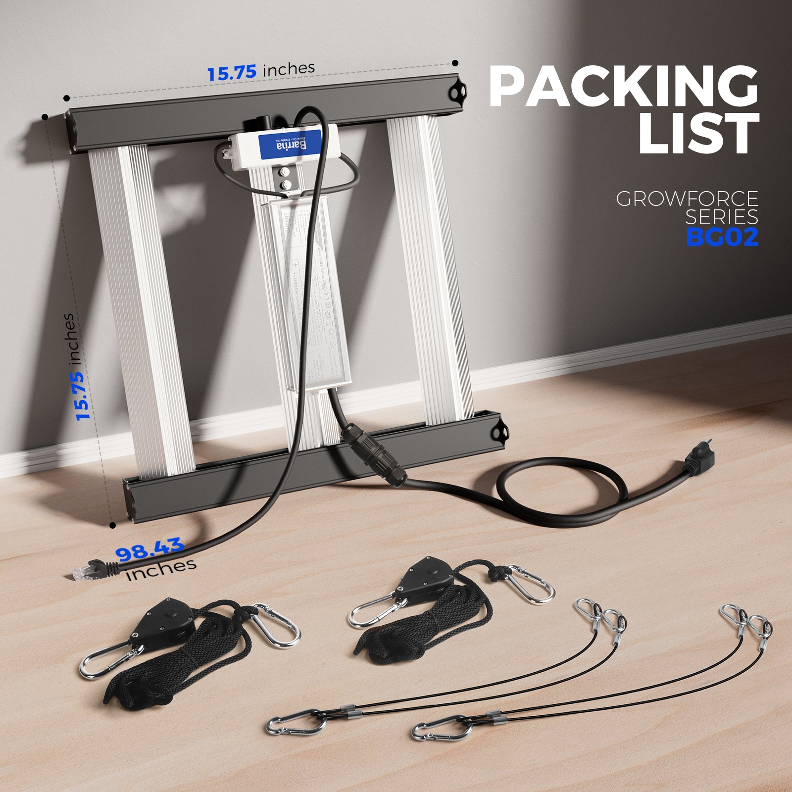 Barrina GrowForce 200W LED Commercial Grow Light Dual Blue & FIR Light 3 x 3 | Full Spectrum & Dimmable | BG02