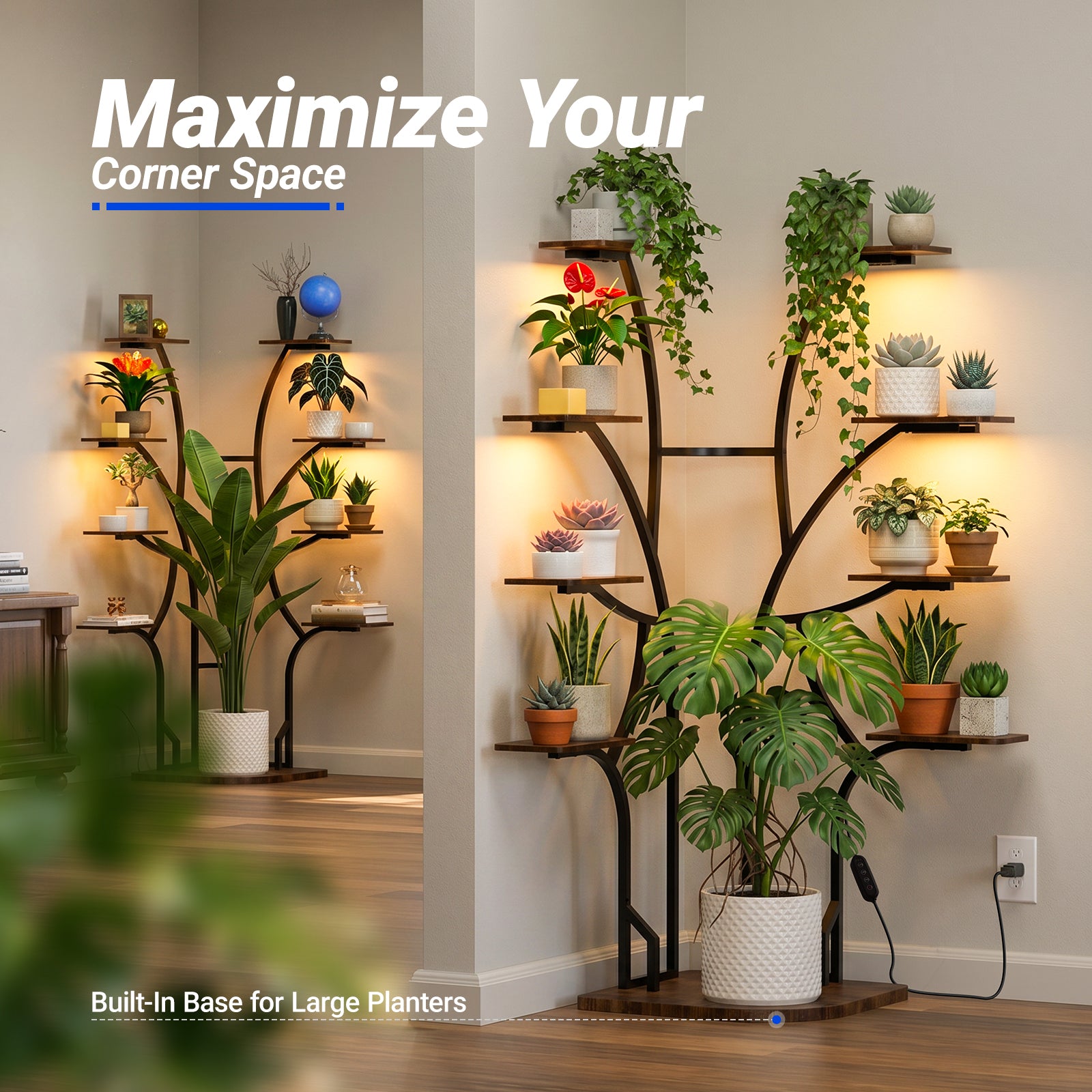 Barrina LS13 Corner Plant Stand with 4-Pack 0.5FT Grow Lights | Full Spectrum & 9-Tier | LS13