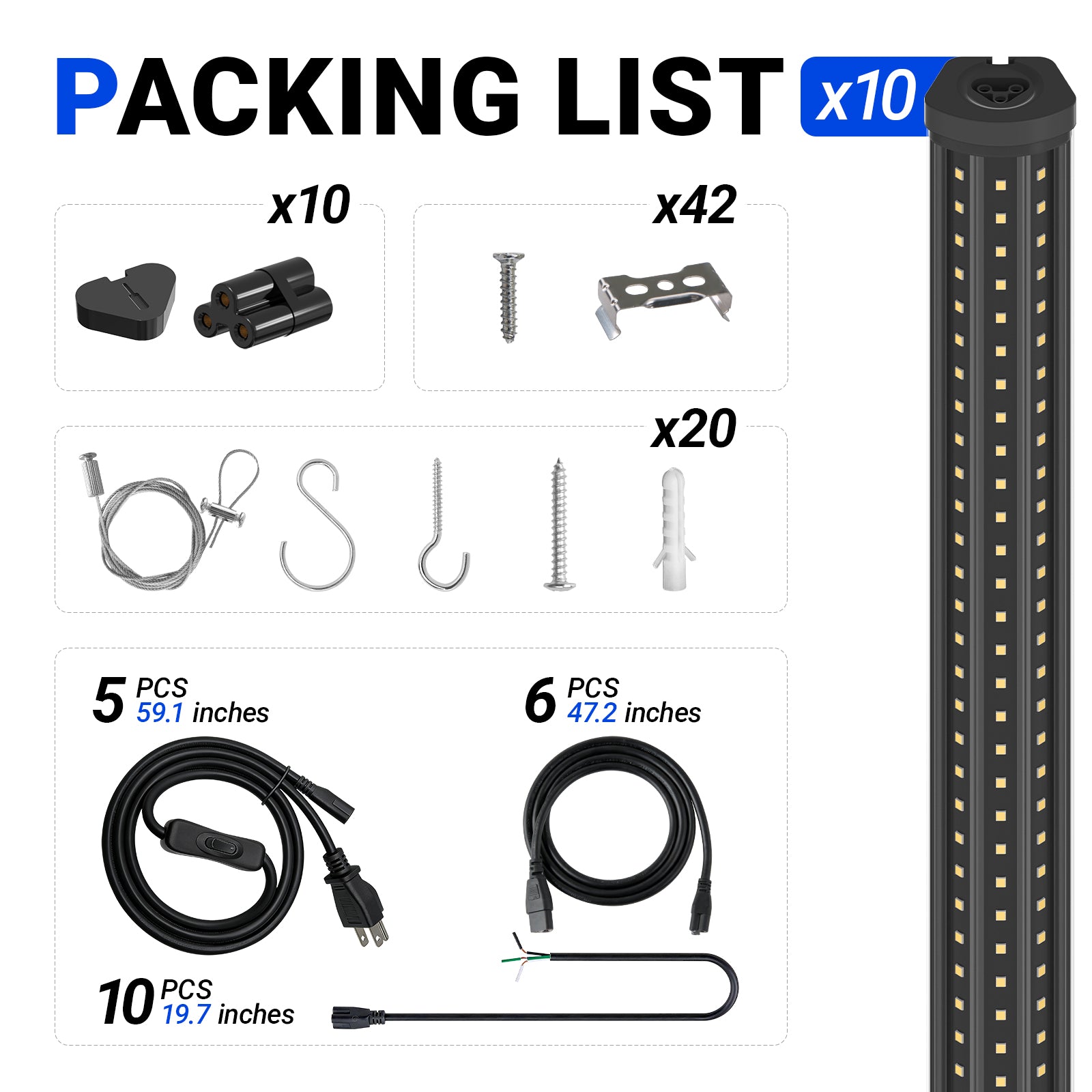 Barrina T8 140W LED Shop Lights 8FT 5000K 17000LM | Clear Cover, V Shape Tube & Hanging | BAX140a (Black)
