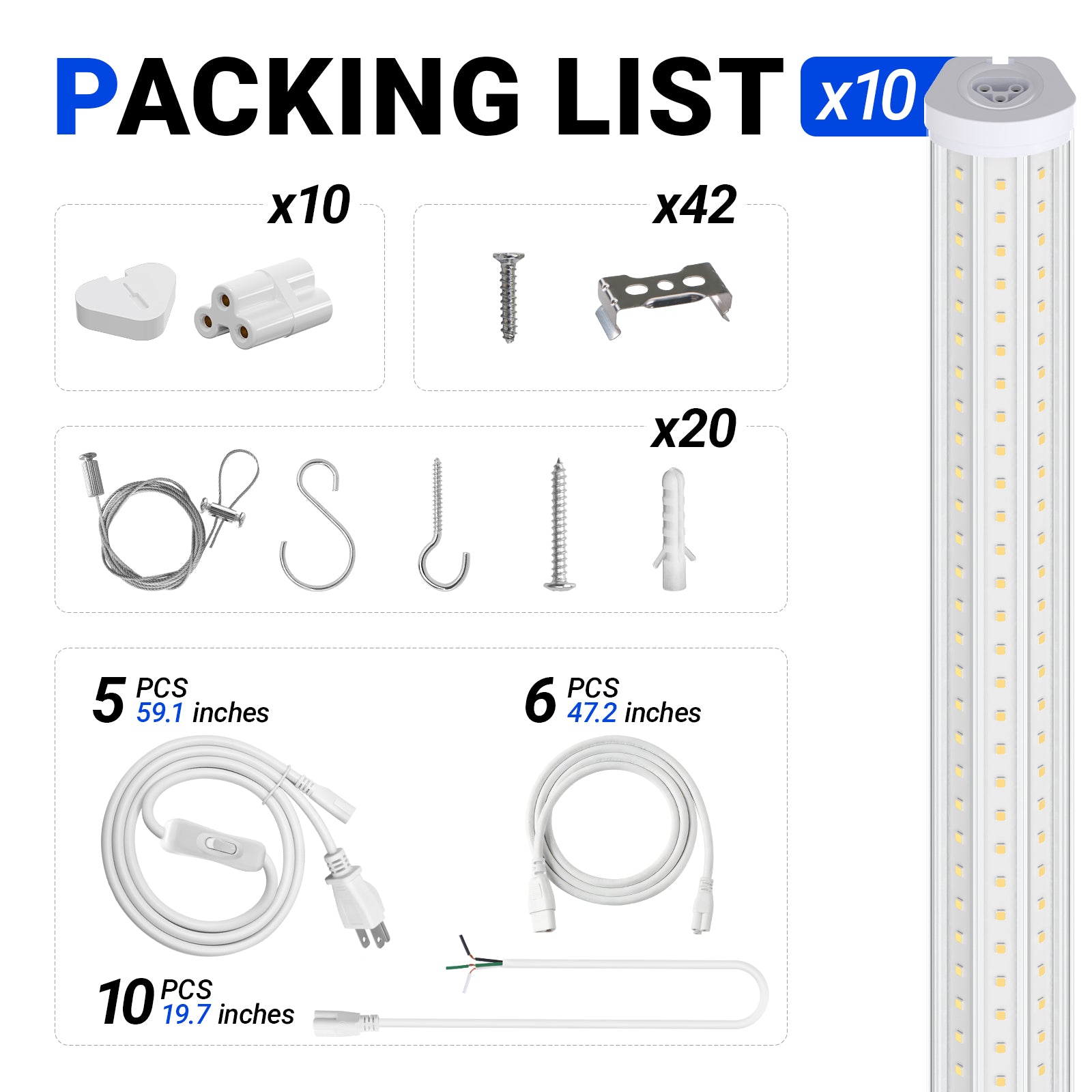 Barrina T8 140W LED Shop Lights 8FT 5000K 17000LM | Clear Cover, V Shape Tube & Hanging | BAX140a