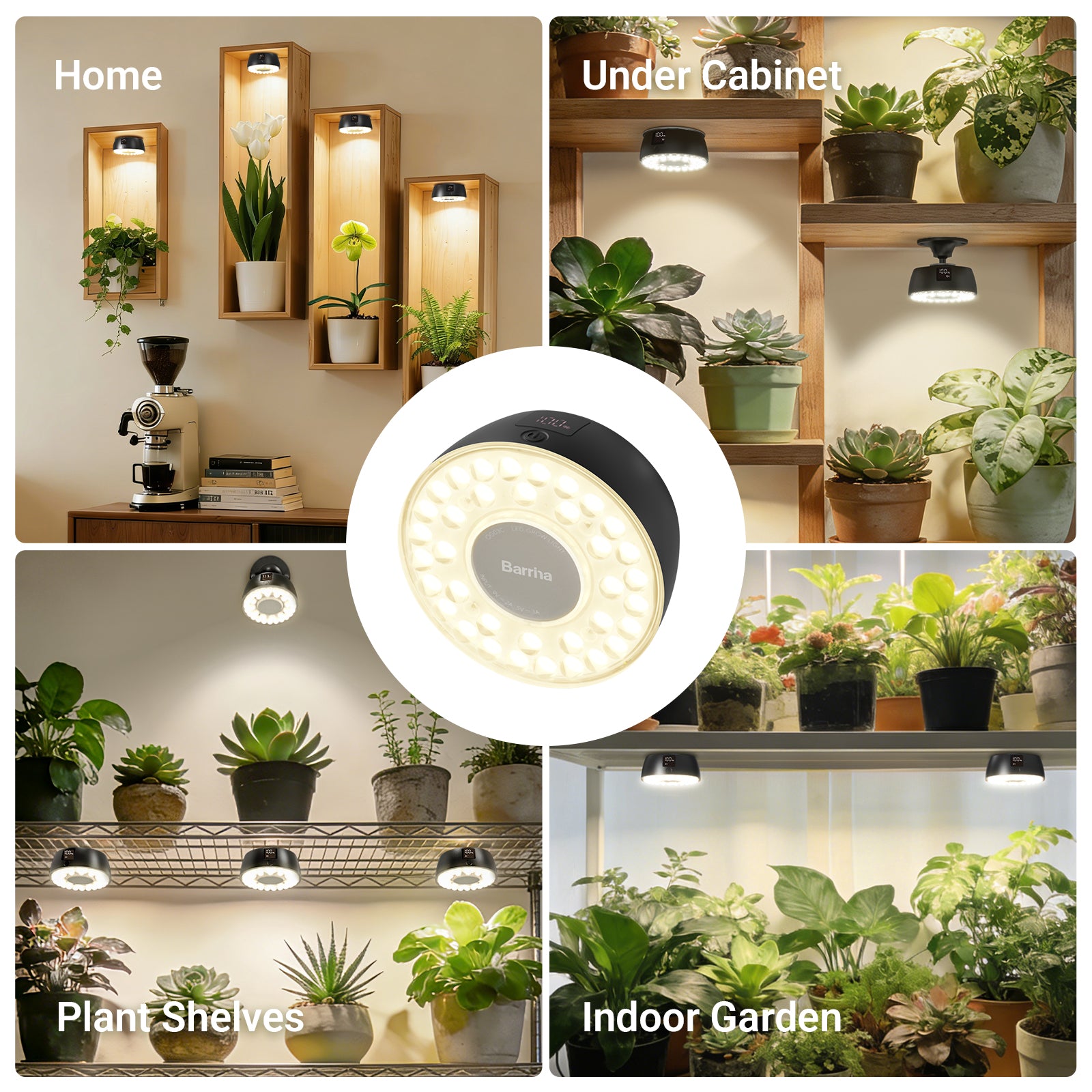 Barrina Orbgrow Rechargeable LED Puck Grow Lights 4000K | Full Spectrum, Magnetic & Timing | OG03C (Black)