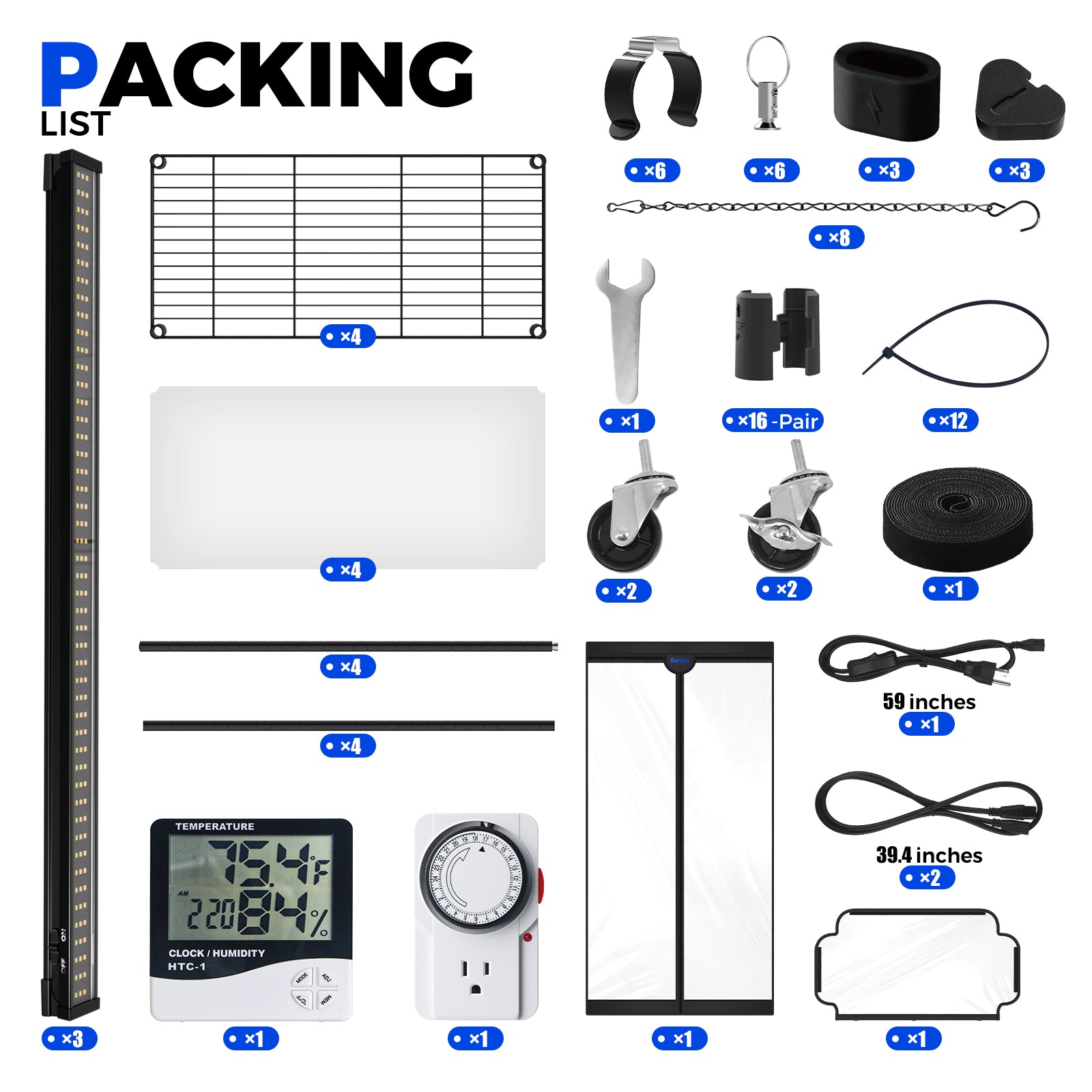 Barrina LP750 Greenhouse with 3-Pack 35W TX-S35 Grow Lights 2FT 5000K | Full Spectrum, Tent, Thermo-Hygrometer & Timer | LP600