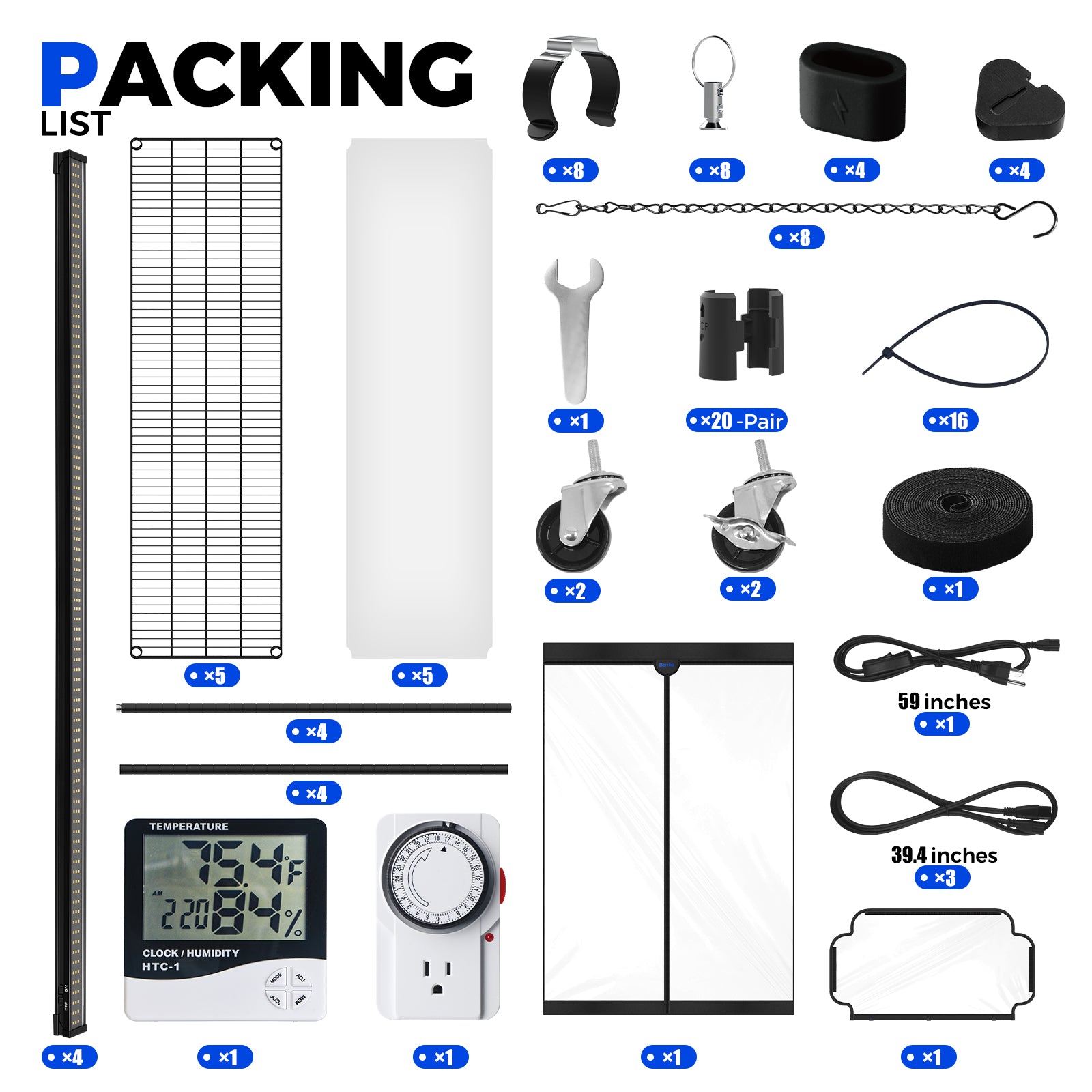 Barrina LP1200 Greenhouse with 4-Pack 50W TX-S50 Grow Lights 3.2FT 5000K | Full Spectrum, Tent, Thermo-Hygrometer & Timer | LP1200
