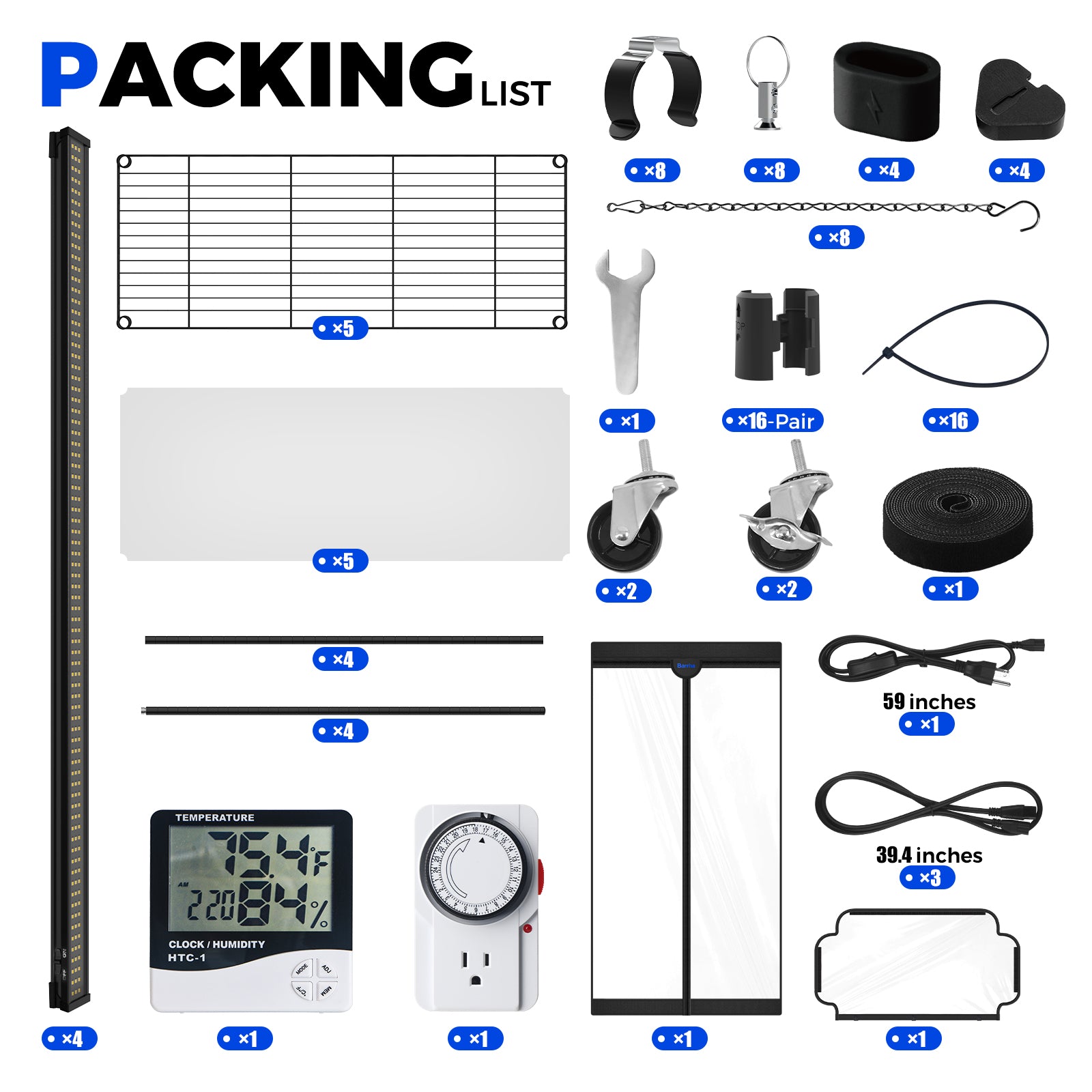 Barrina LP900 Greenhouse with 4-Pack 45W TX-S45 Grow Lights 3FT 5000K | Full Spectrum, Tent, Thermo-Hygrometer & Timer | LP900