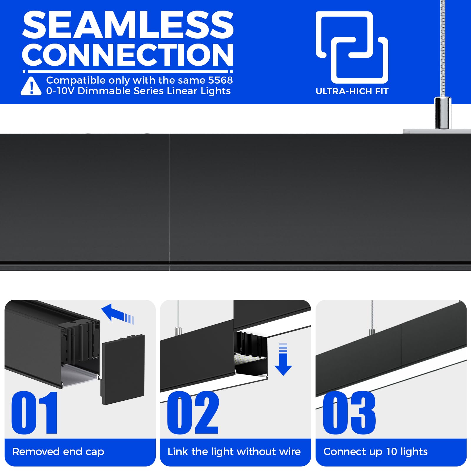 Barrina 5568-0-10V Series 2nd-Generation 45W LED Linear Lights 4FT 3000K - 6000K 4500LM | Seamless Connection & Dimmer Not Included
