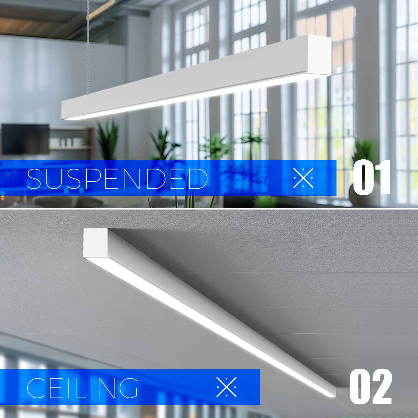 Barrina 5568-0-10V Series 2nd-Generation 45W LED Linear Lights 4FT 3000K - 6000K 4500LM | Seamless Connection & Dimmer Not Included